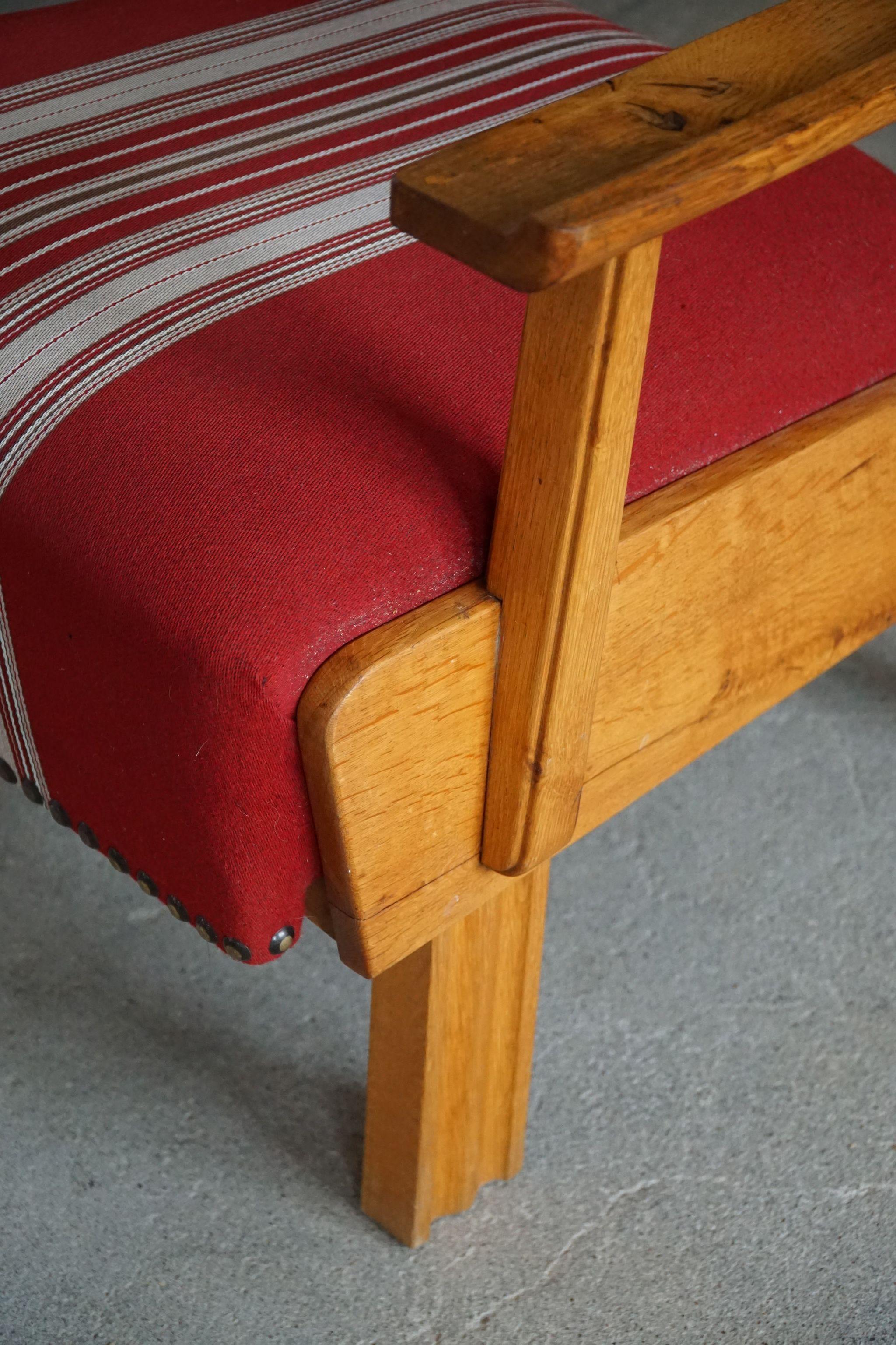 Mid Century Living Room Set, Oak & Wool, by Danish Cabinetmaker, Made in 1940s 9