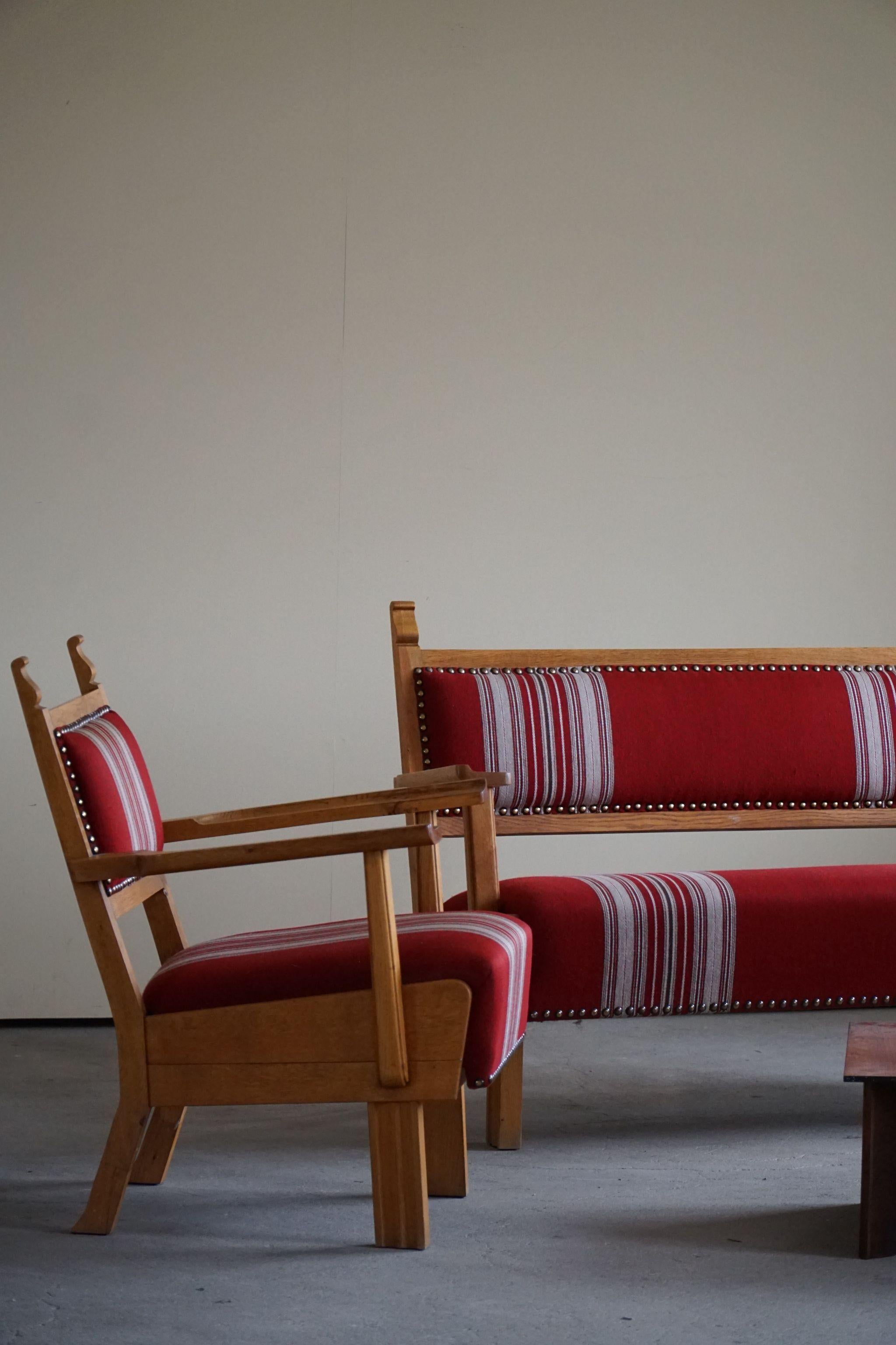 Mid Century Living Room Set, Oak & Wool, by Danish Cabinetmaker, Made in 1940s 12
