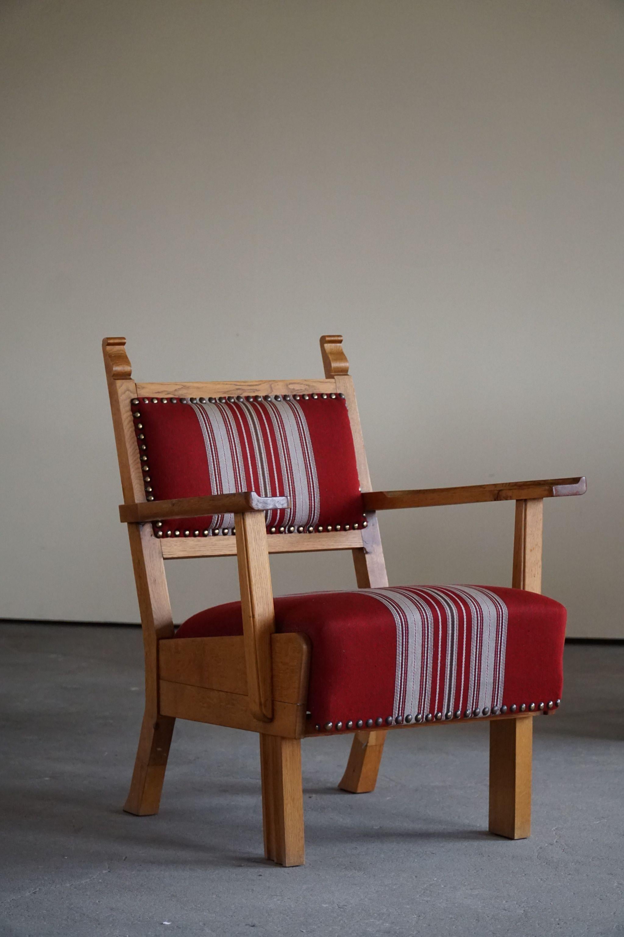 Scandinavian Modern Mid Century Living Room Set, Oak & Wool, by Danish Cabinetmaker, Made in 1940s