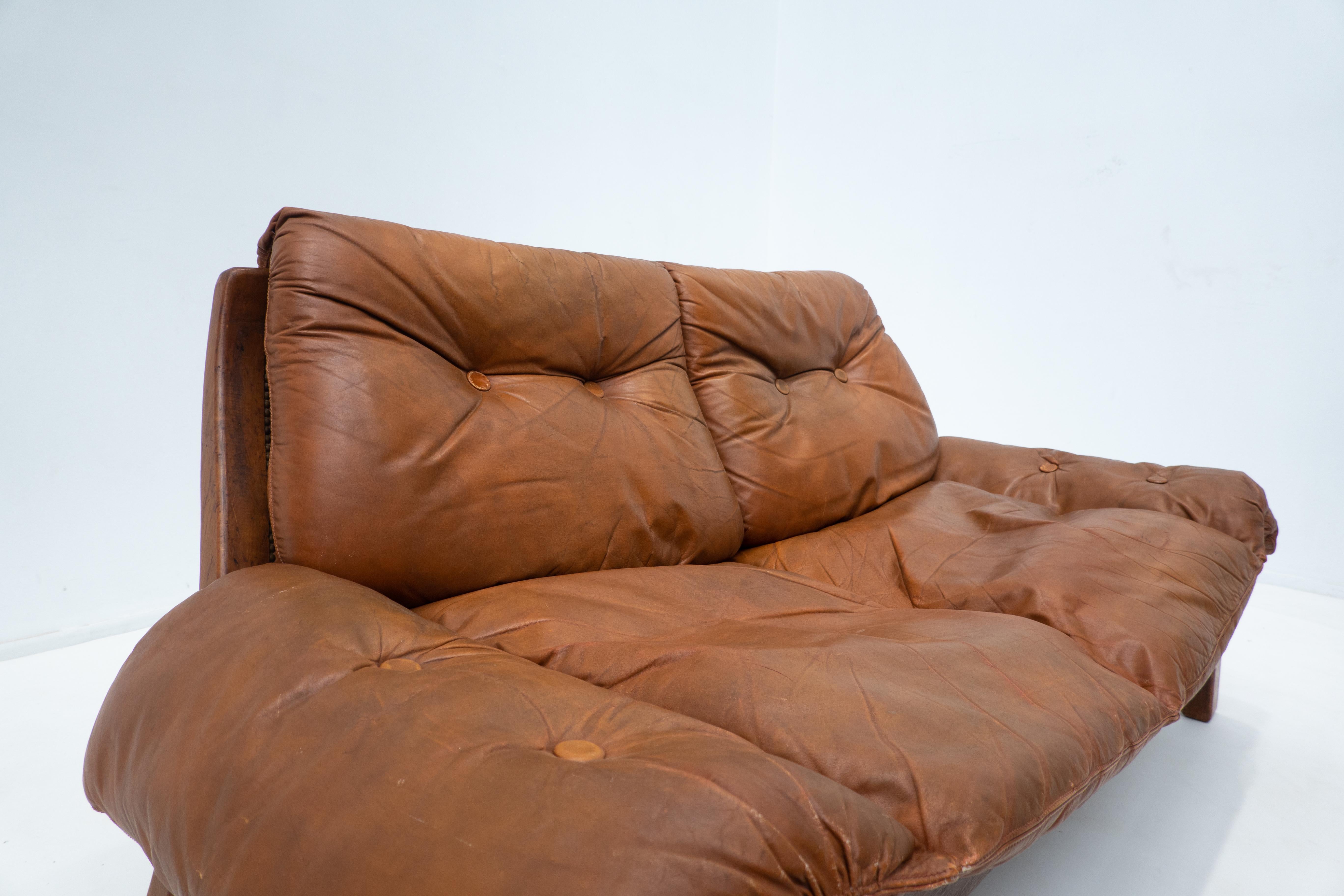 Mid-Century Living Room Set, Original Cognac Leather, Brazilian Style, 1960s For Sale 4