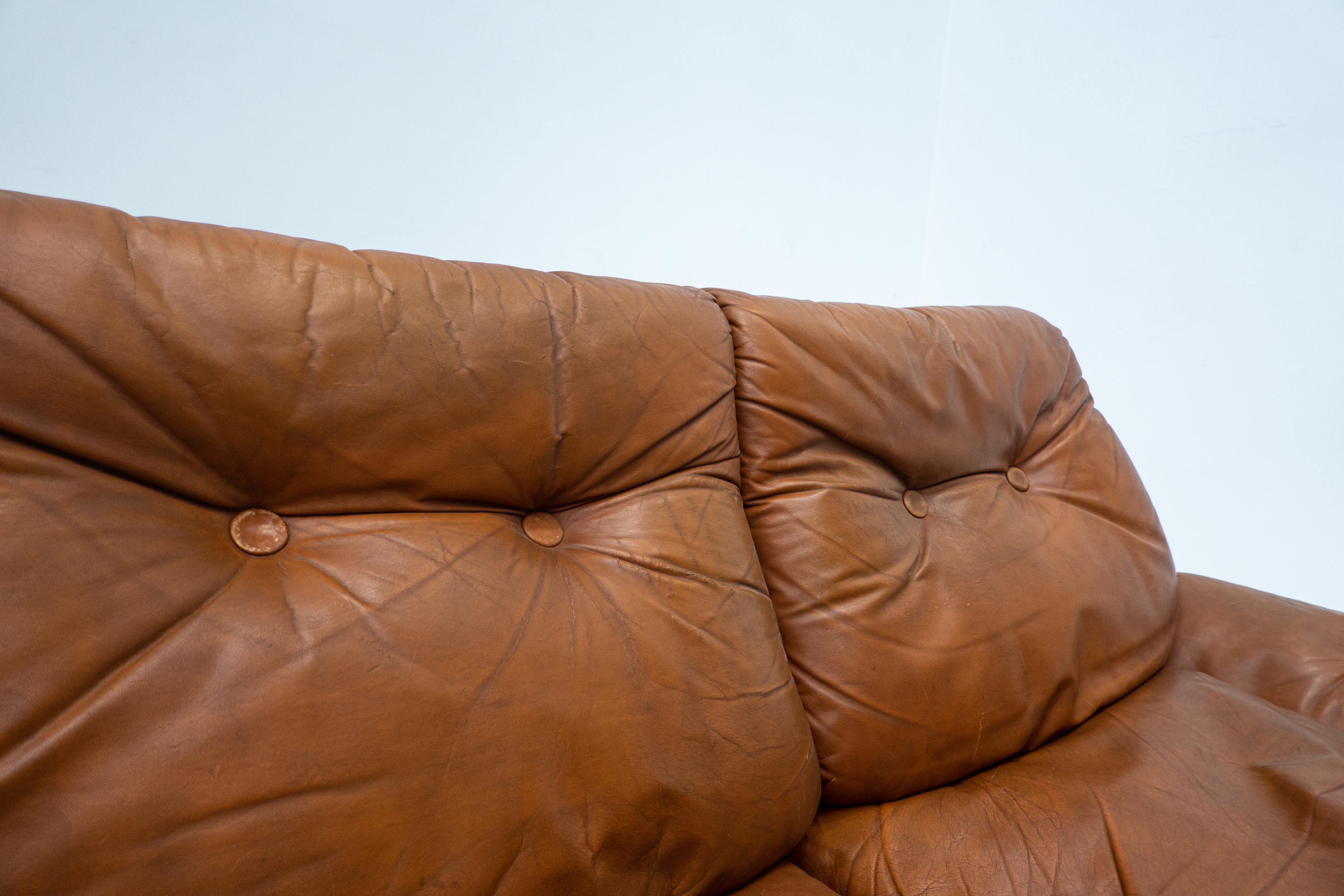 Mid-Century Living Room Set, Original Cognac Leather, Brazilian Style, 1960s For Sale 5