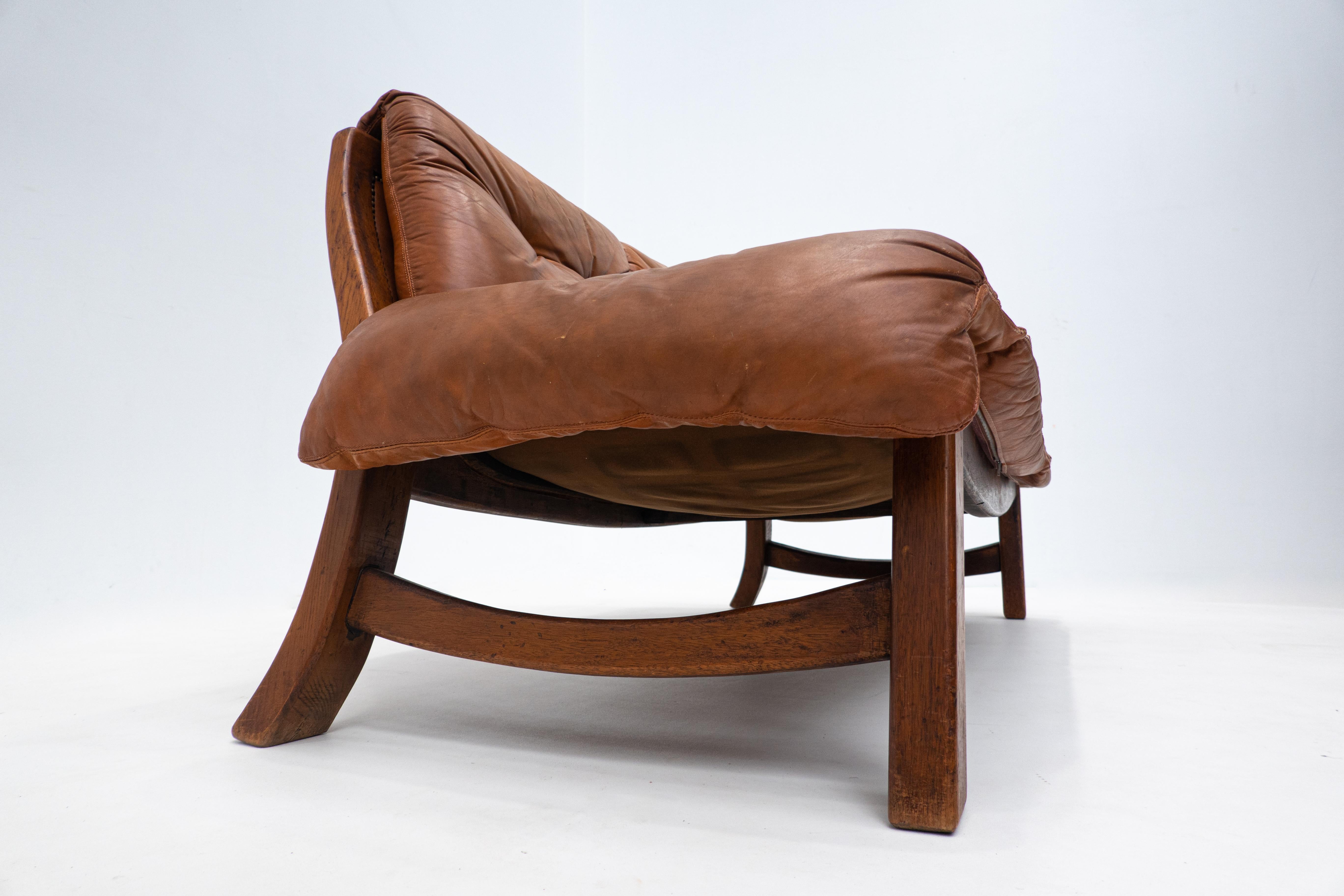 Mid-Century Living Room Set, Original Cognac Leather, Brazilian Style, 1960s For Sale 6