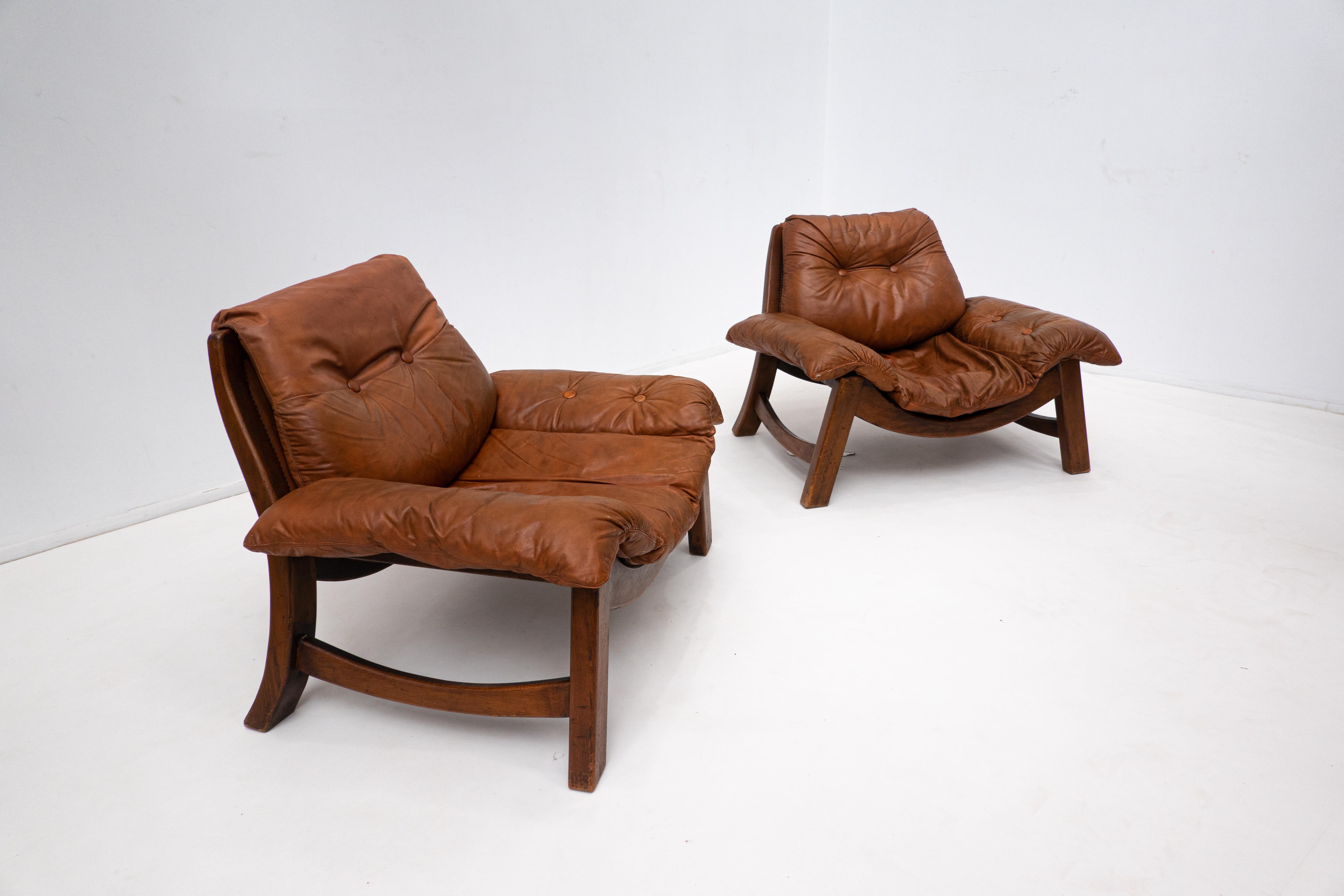 Mid-Century Living Room Set, Original Cognac Leather, Brazilian Style, 1960s For Sale 8