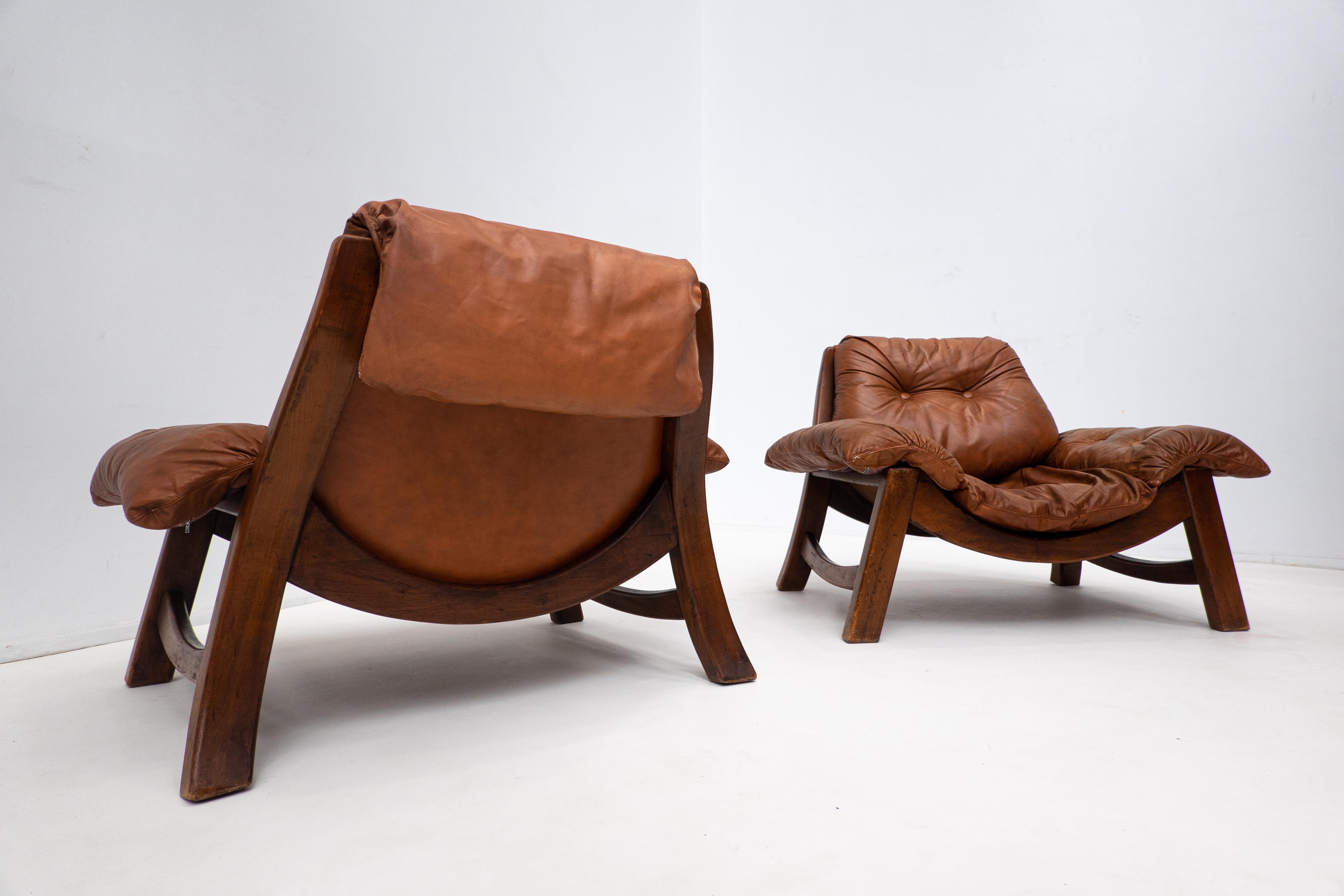 Mid-Century Living Room Set, Original Cognac Leather, Brazilian Style, 1960s For Sale 9
