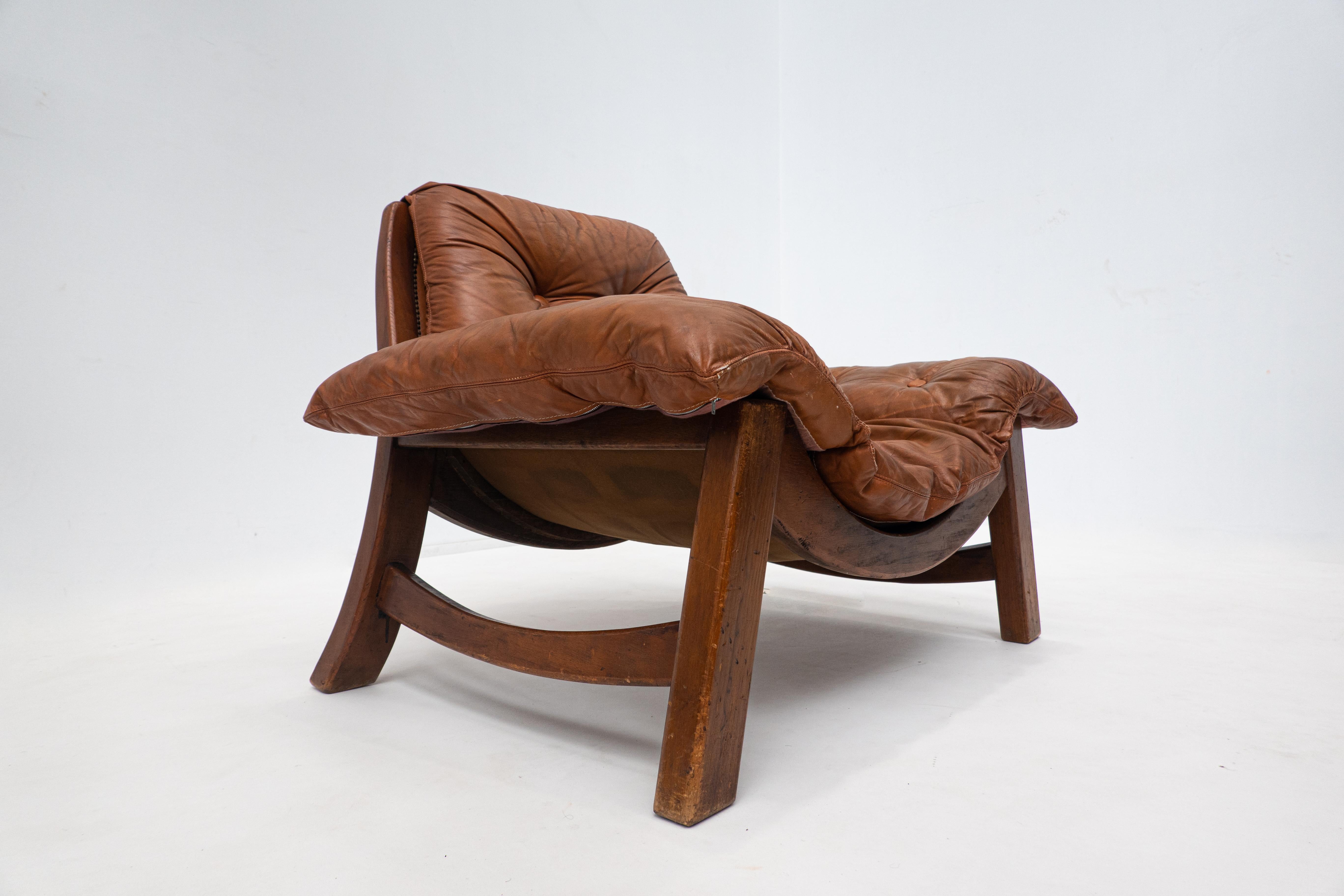 Mid-Century Living Room Set, Original Cognac Leather, Brazilian Style, 1960s For Sale 10