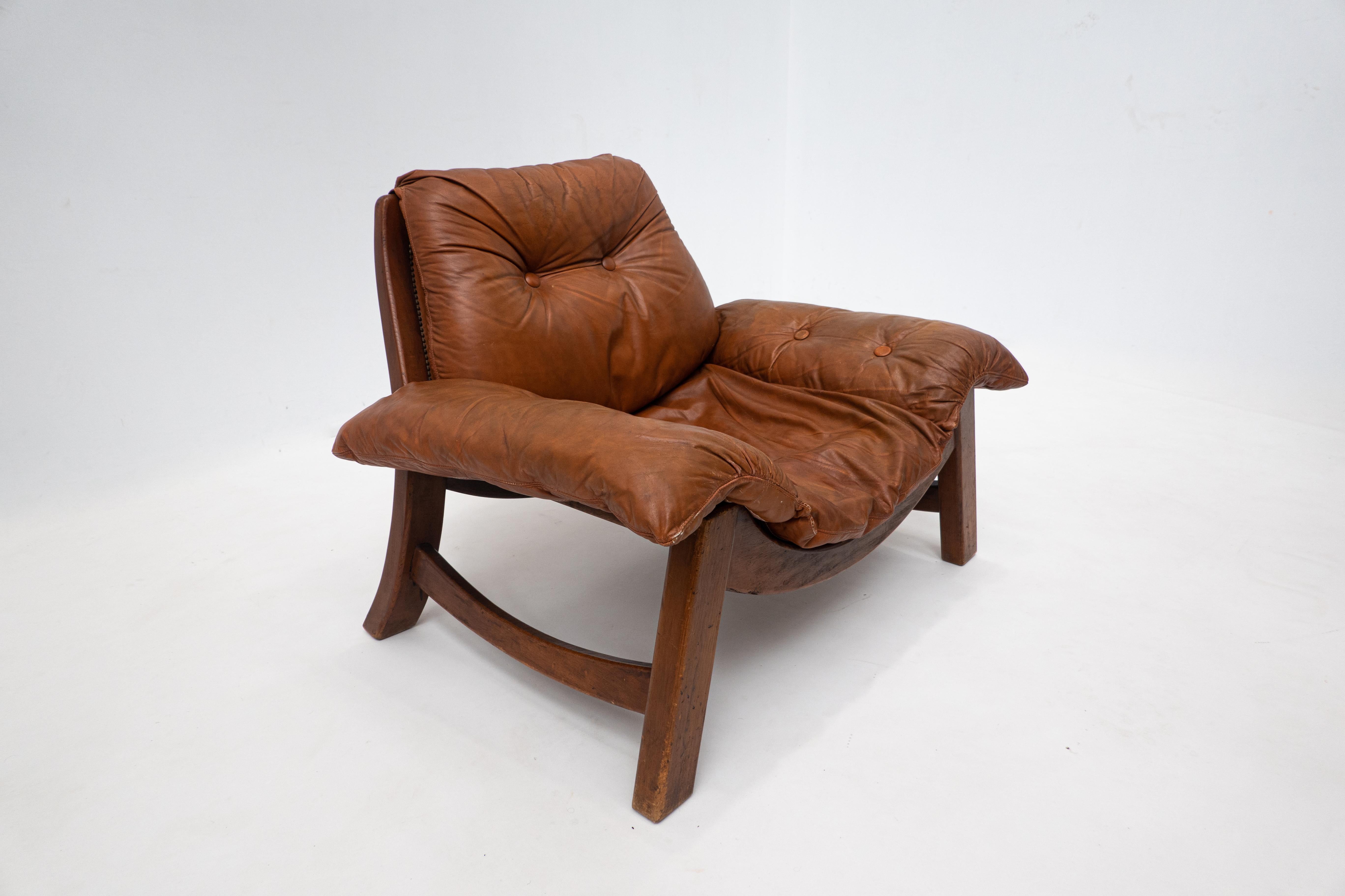 Mid-Century Living Room Set, Original Cognac Leather, Brazilian Style, 1960s For Sale 11