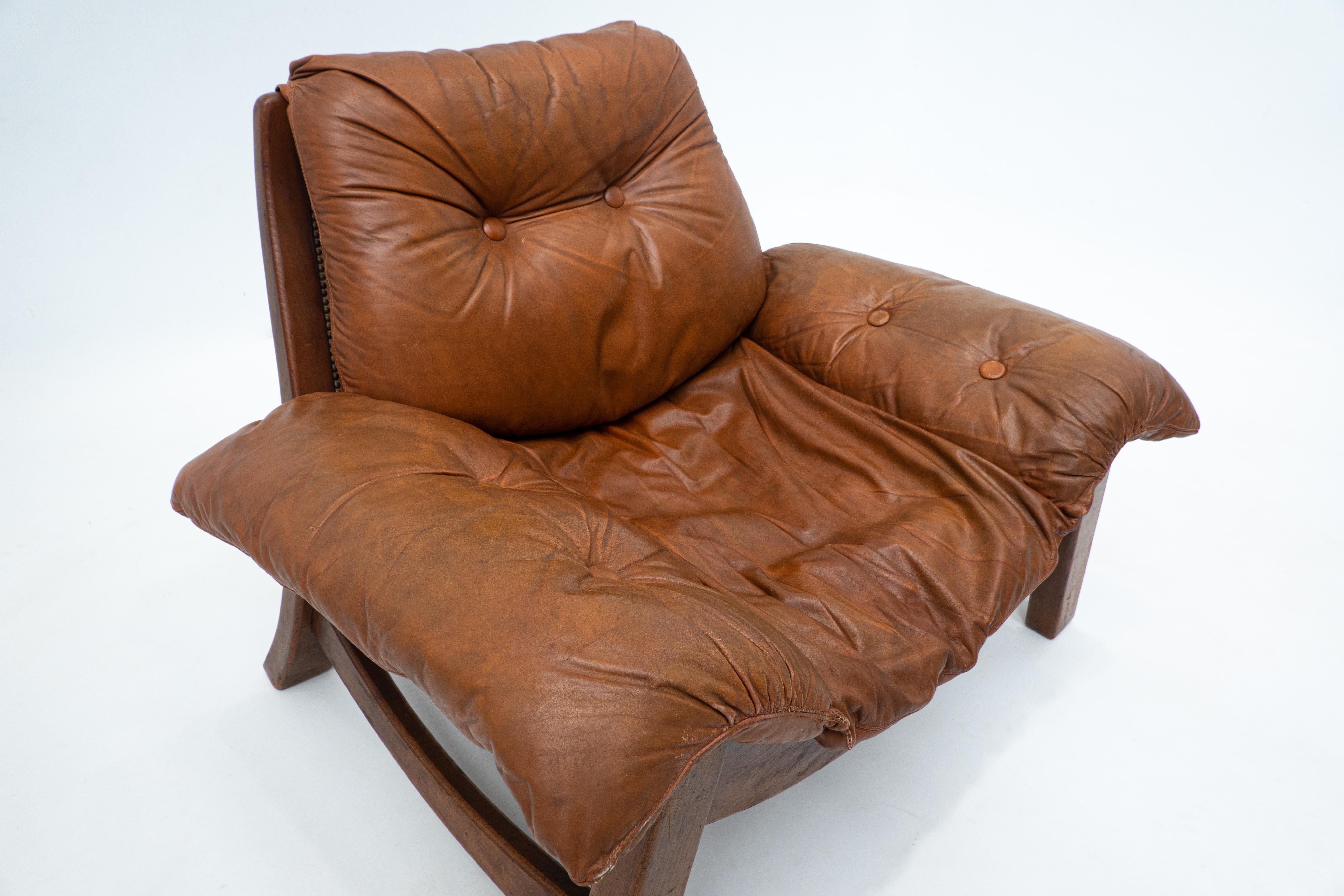 Mid-Century Living Room Set, Original Cognac Leather, Brazilian Style, 1960s For Sale 12