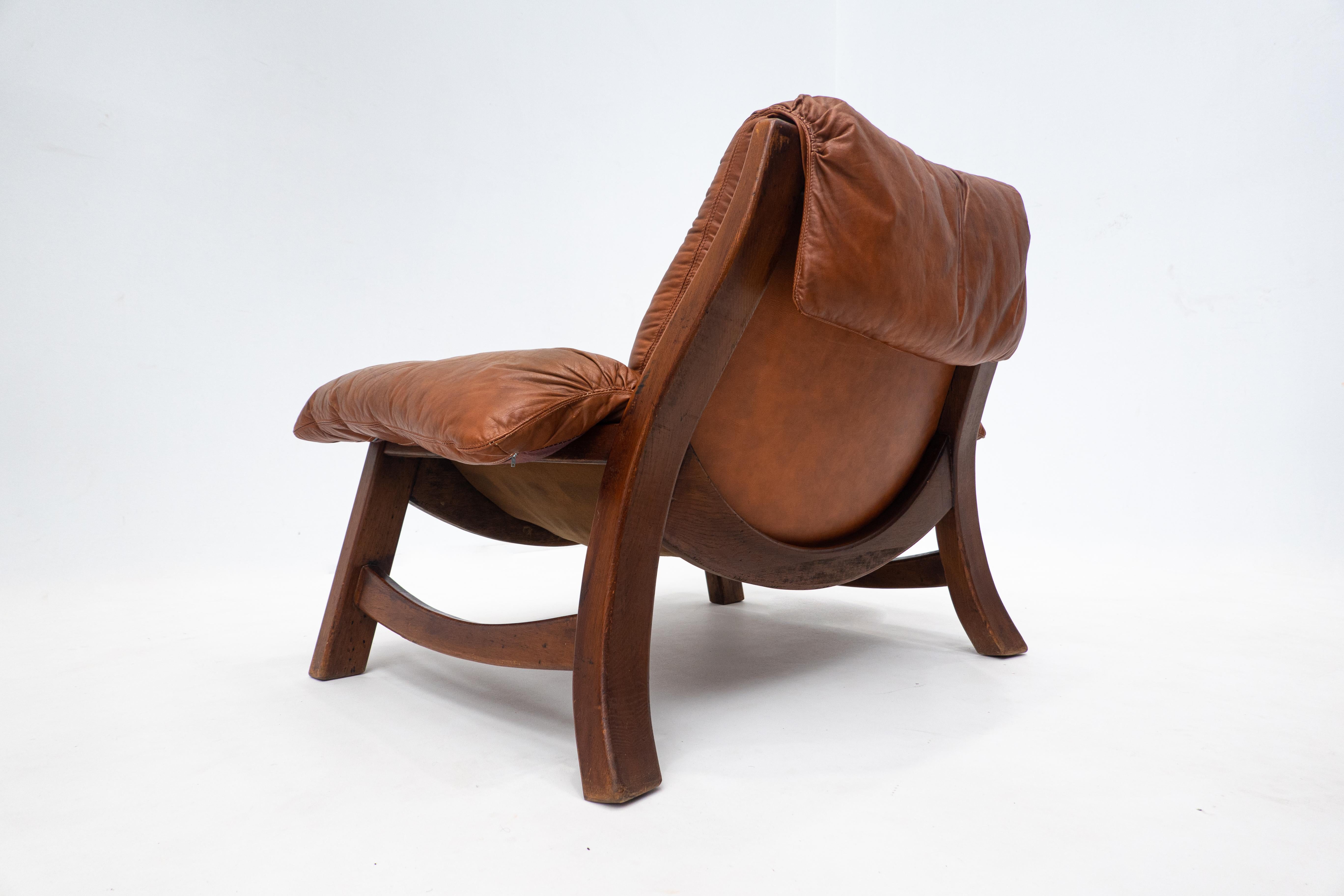 Mid-Century Living Room Set, Original Cognac Leather, Brazilian Style, 1960s For Sale 13