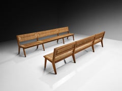 Mid-Century Long Benches in Oak and Straw