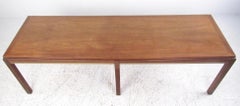 Mid-Century Long Coffee Table w/ Walnut and Brass Trim