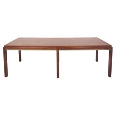 Mid-Century Long Coffee Table w/ Walnut and Brass Trim
