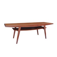 Midcentury Long Danish Teak Coffee Table with Shelf, 1960s