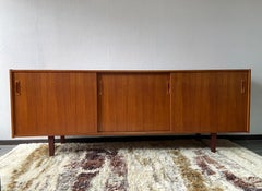 Mid century long Danish teak sideboard - credenza with sliding doors
