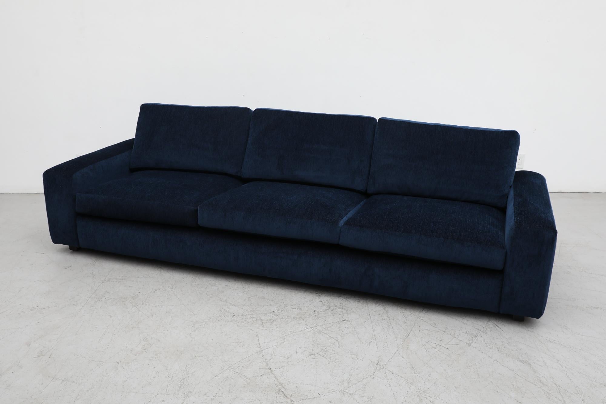 Mid-Century Long Low Stealth Sapphire Chenille Sofa 3