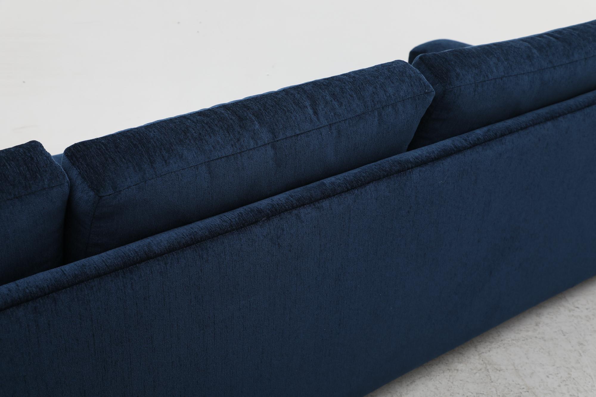 Mid-20th Century Mid-Century Long Low Stealth Sapphire Chenille Sofa
