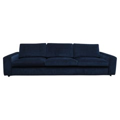 Mid-Century Long Low Stealth Sapphire Chenille Sofa