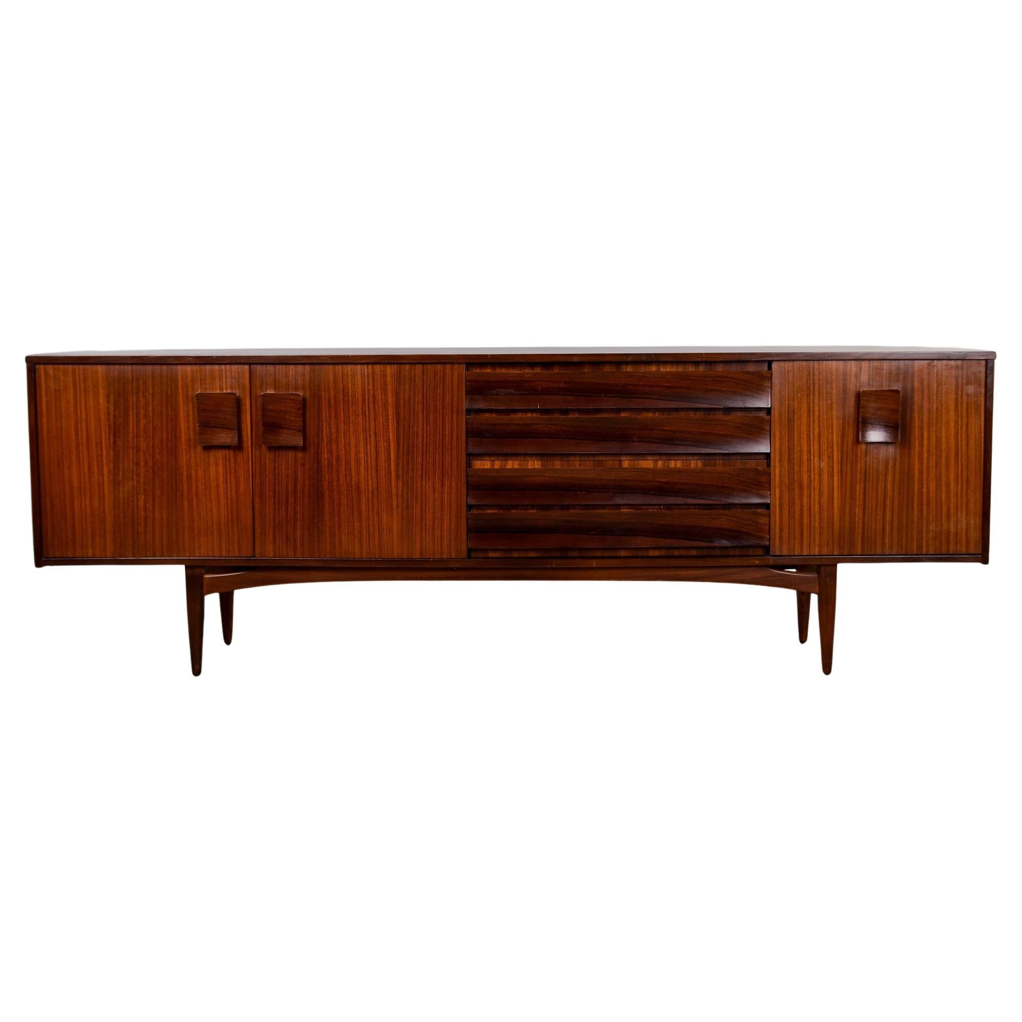 Mid Century Long Mahogany and Rosewood Credenza or Buffet by Grange of London For Sale