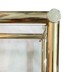 Midcentury Long Retro Brass Glass Sofa Table or Console Table with Double Shelf