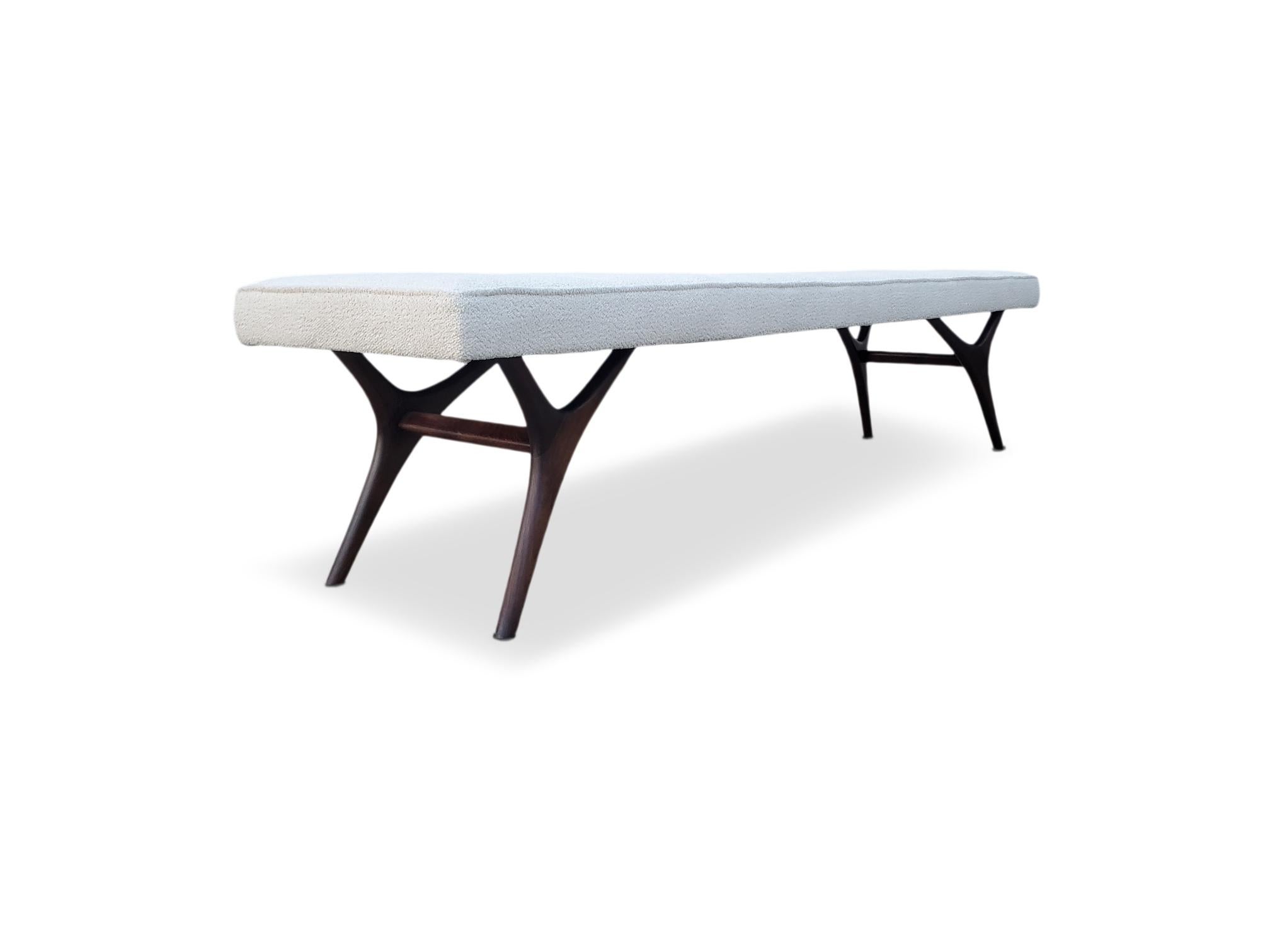 Upholstery Mid Century Long Sculpted Bench For Sale