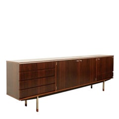 Mid Century Long Sideboard in wood and Chrome 1960s