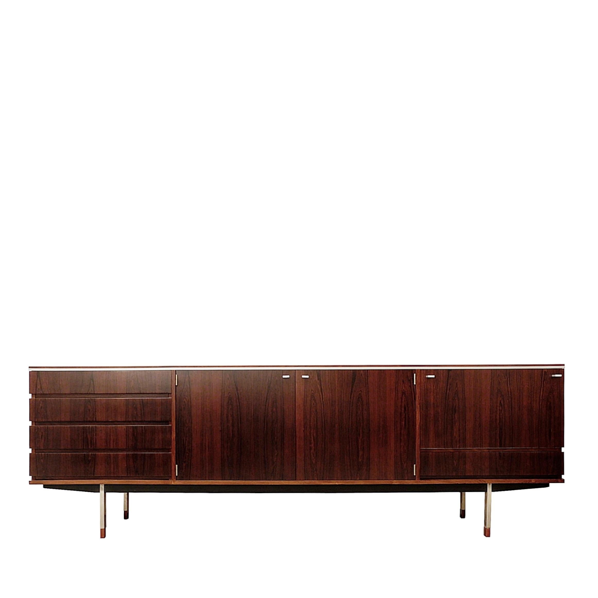 Mid Century Long Sideboard in wood and Chrome 1960s In Good Condition For Sale In Brussels , BE