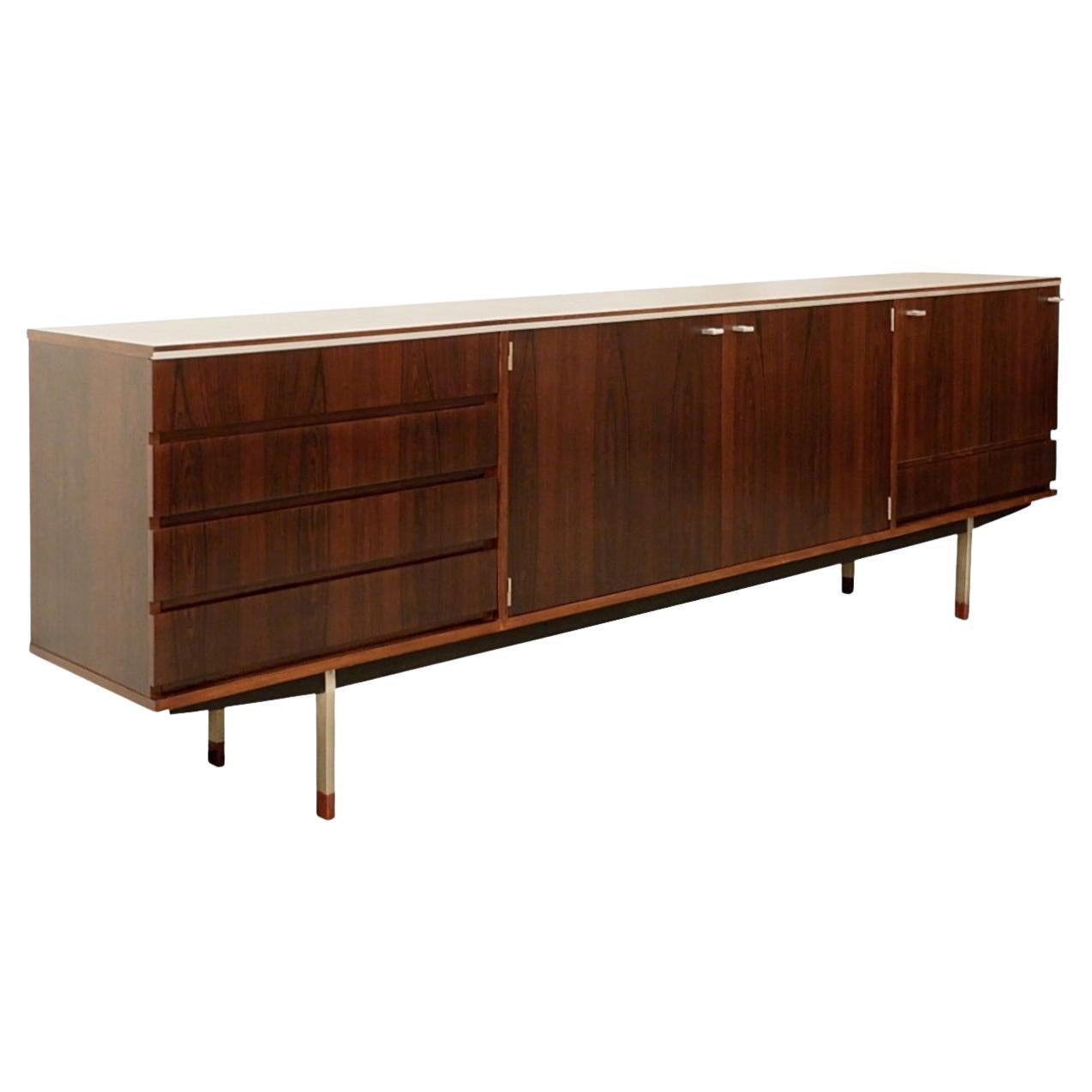 Mid Century Long Sideboard in wood and Chrome 1960s