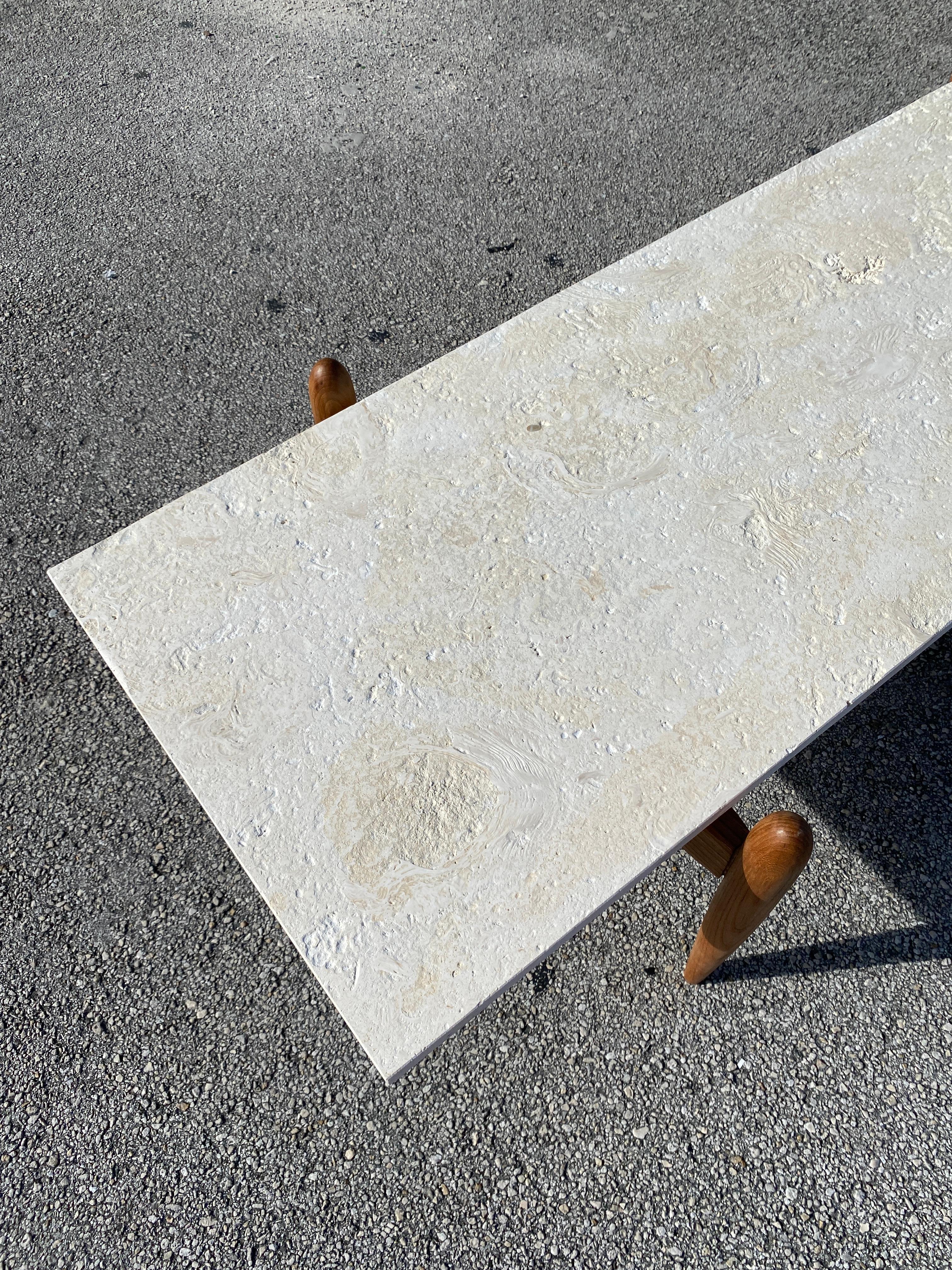 20th Century Mid Century Long Surf Board Style Travertine Stone Coffee Table