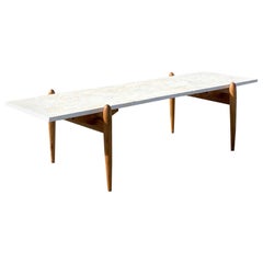 Mid Century Long Surf Board Style Travertine Stone Coffee Table