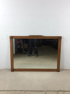 Mid Century Long Wall Mirror with Brass Accented Wood Frame