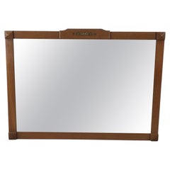 Mid Century Long Wall Mirror with Brass Accented Wood Frame
