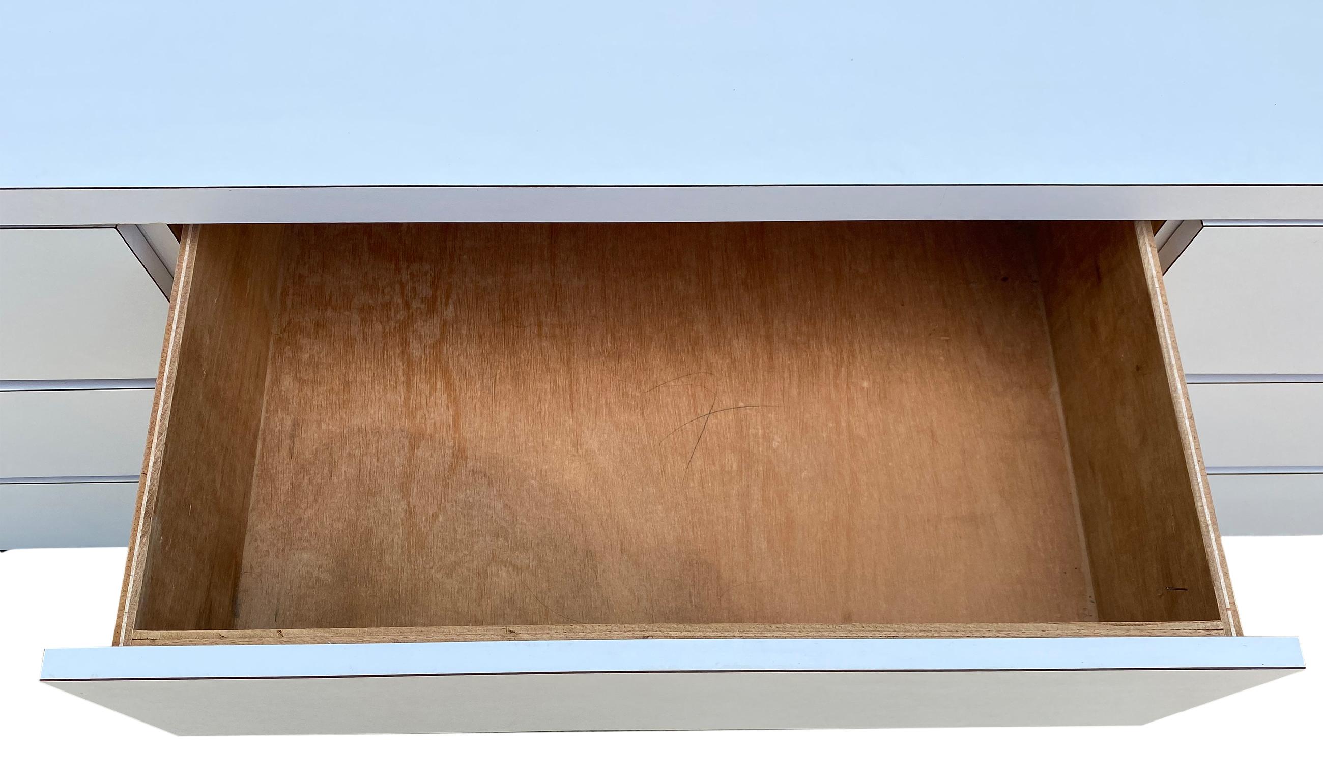 Midcentury Long White Laminate Plywood Custom 12-Drawer Dresser Credenza 2