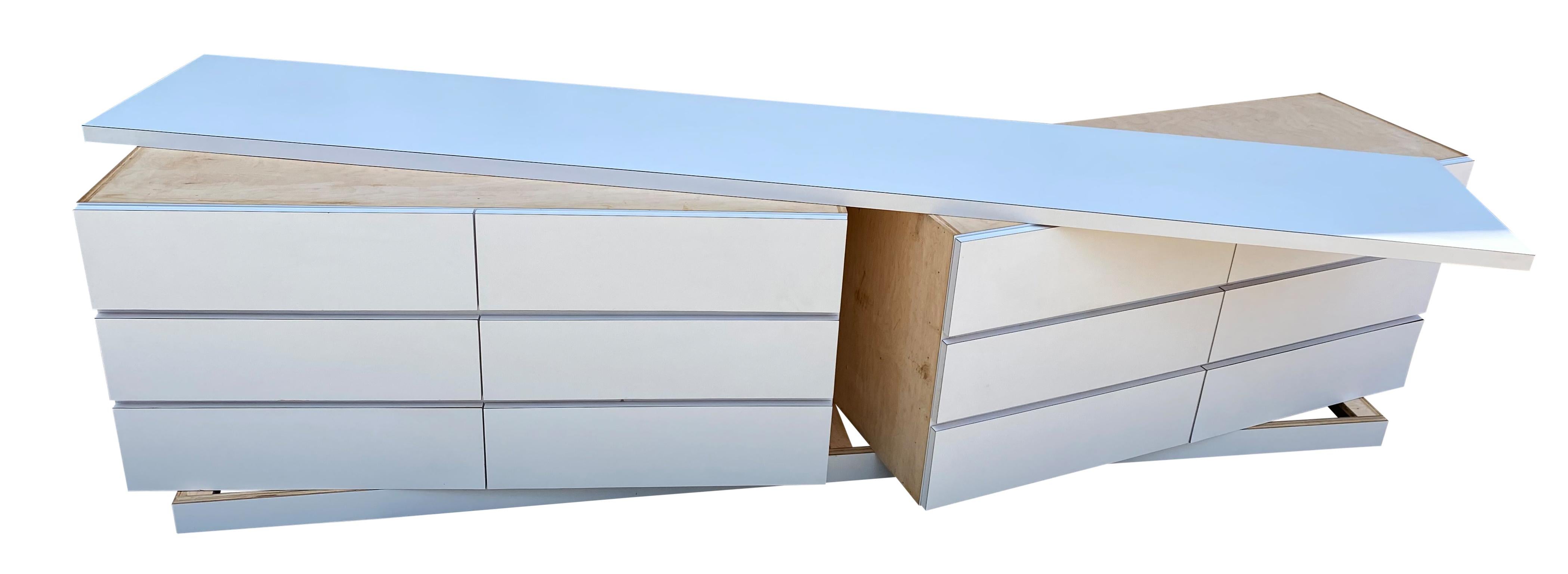 Midcentury Long White Laminate Plywood Custom 12-Drawer Dresser Credenza 5