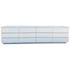Midcentury Long White Laminate Plywood Custom 12-Drawer Dresser Credenza