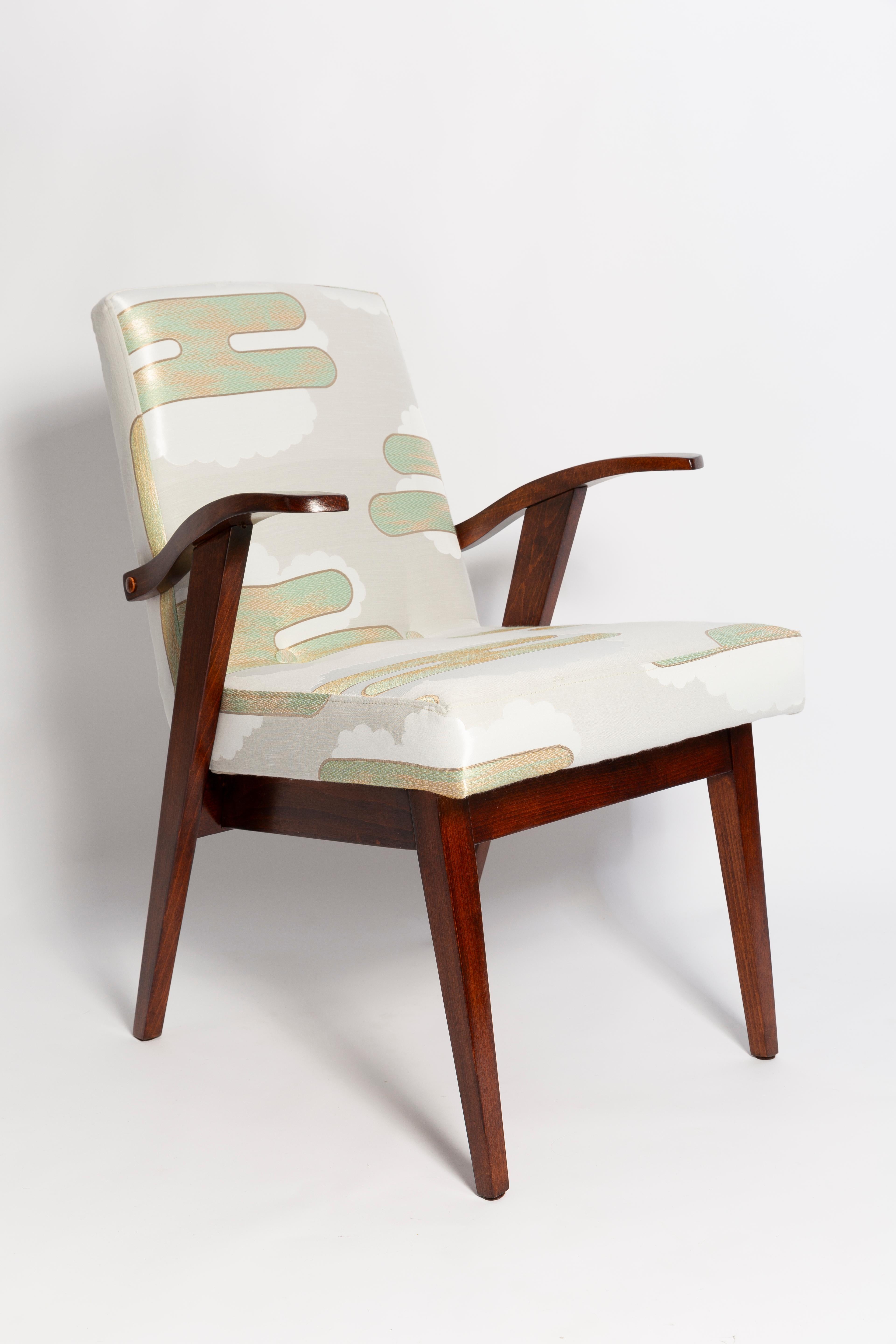 Mid-Century Modern Mid Century Lontano Jacquard Mint Green Armchair by M. Puchala, Europe, 1960s For Sale