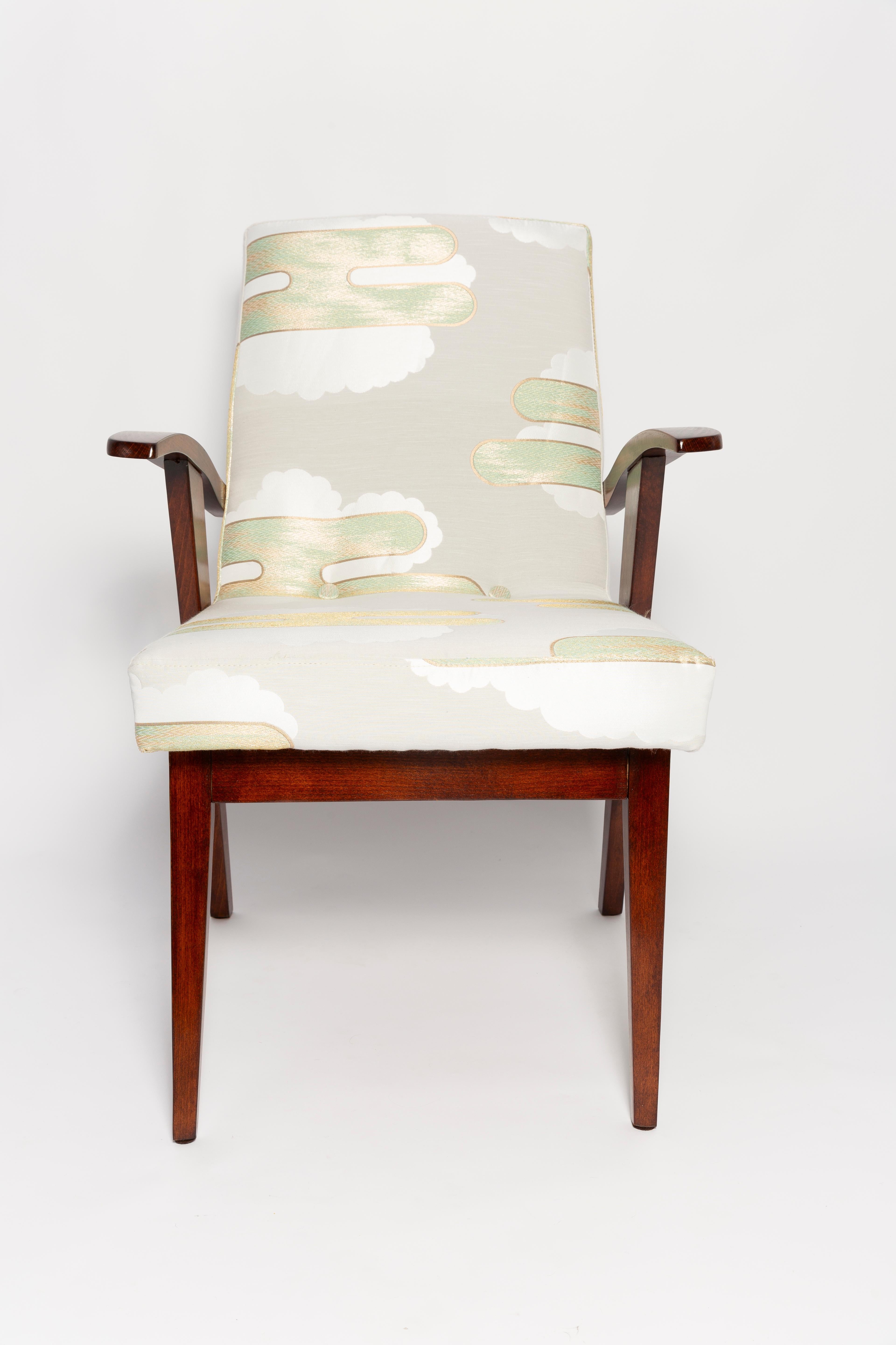 20th Century Mid Century Lontano Jacquard Mint Green Armchair by M. Puchala, Europe, 1960s For Sale