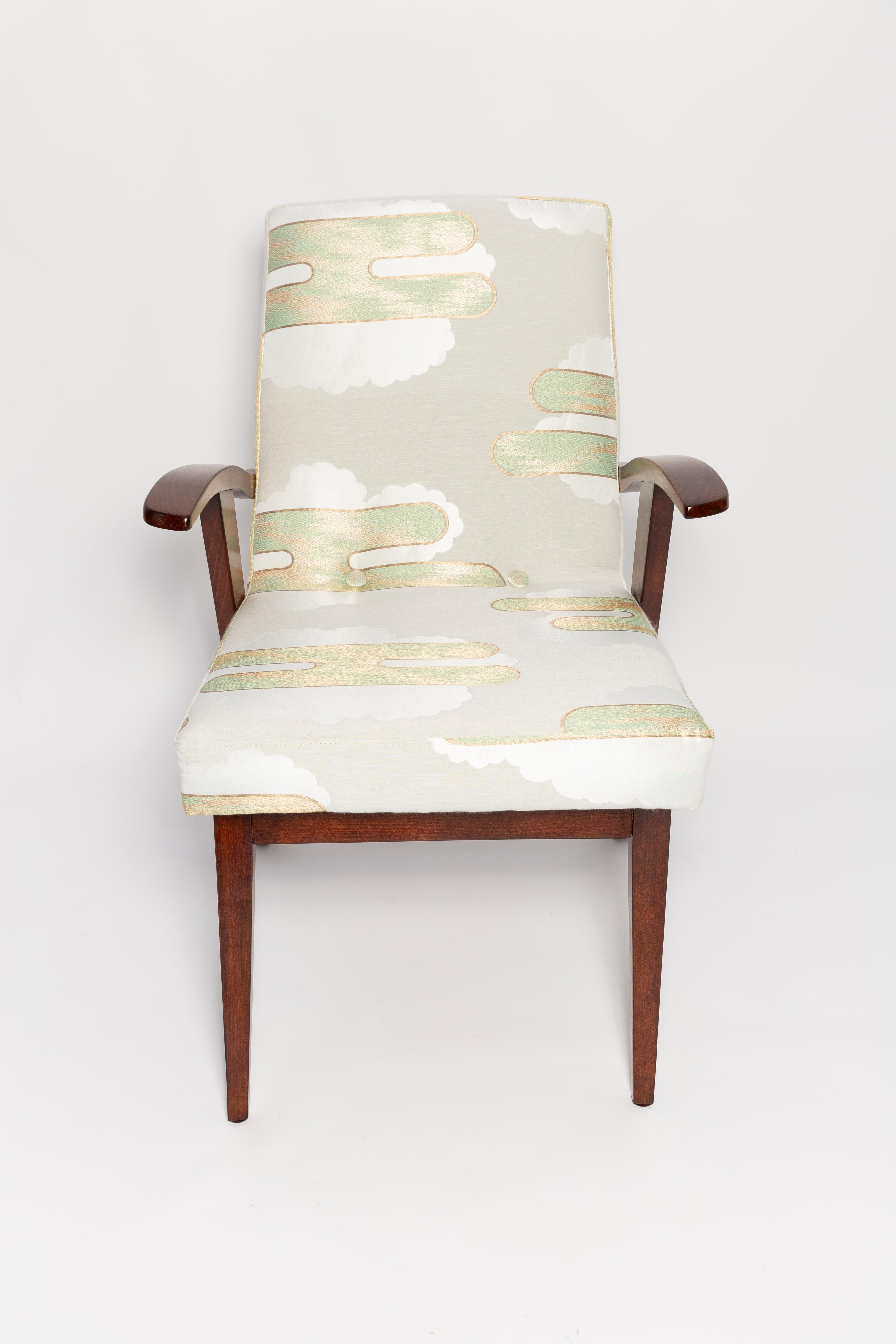 Textile Mid Century Lontano Jacquard Mint Green Armchair by M. Puchala, Europe, 1960s For Sale