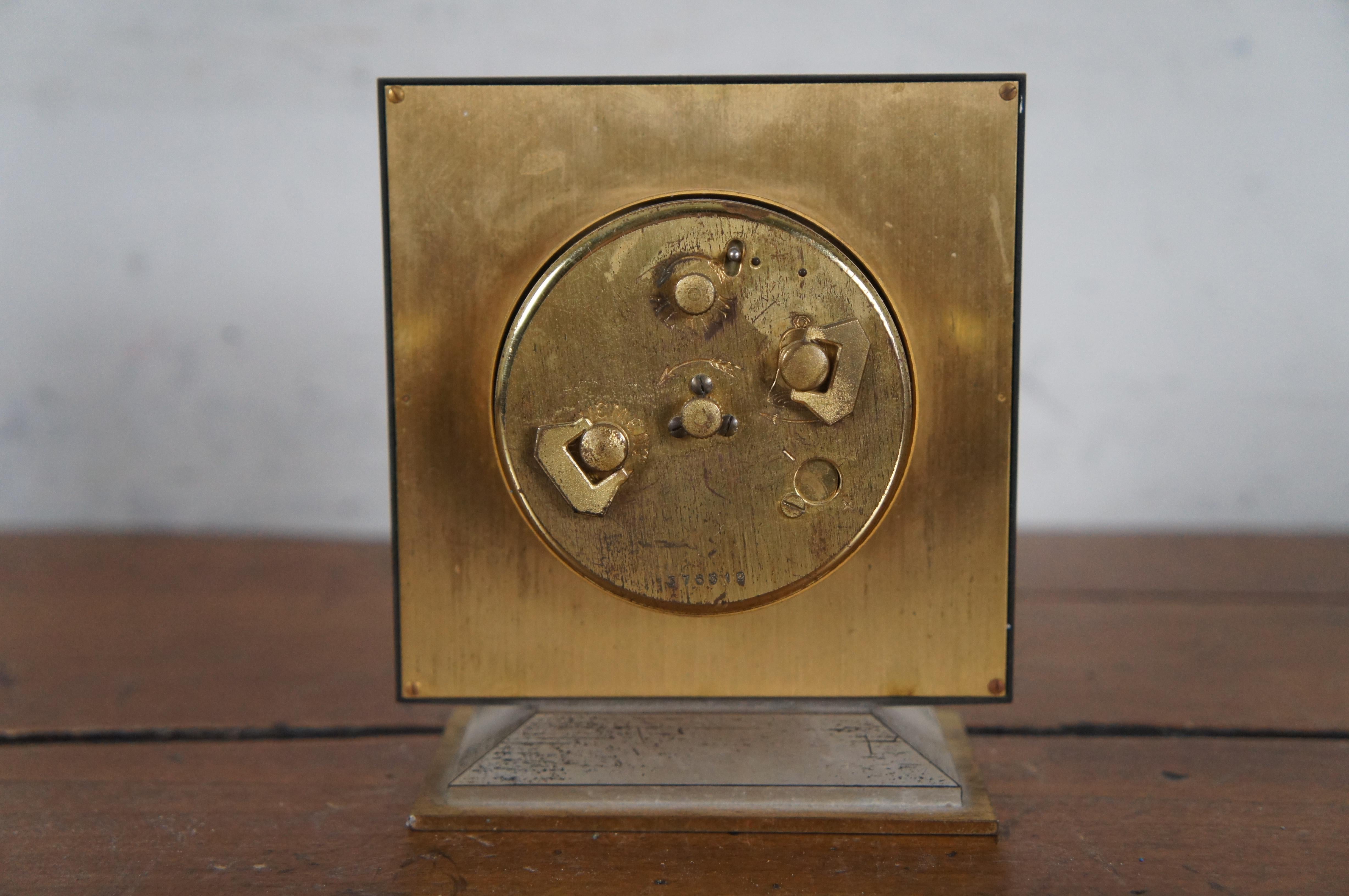 Mid-20th Century Mid Century Looping Swiss Square Brass 7 Jewel 8 Day Alarm Desk Clock 4