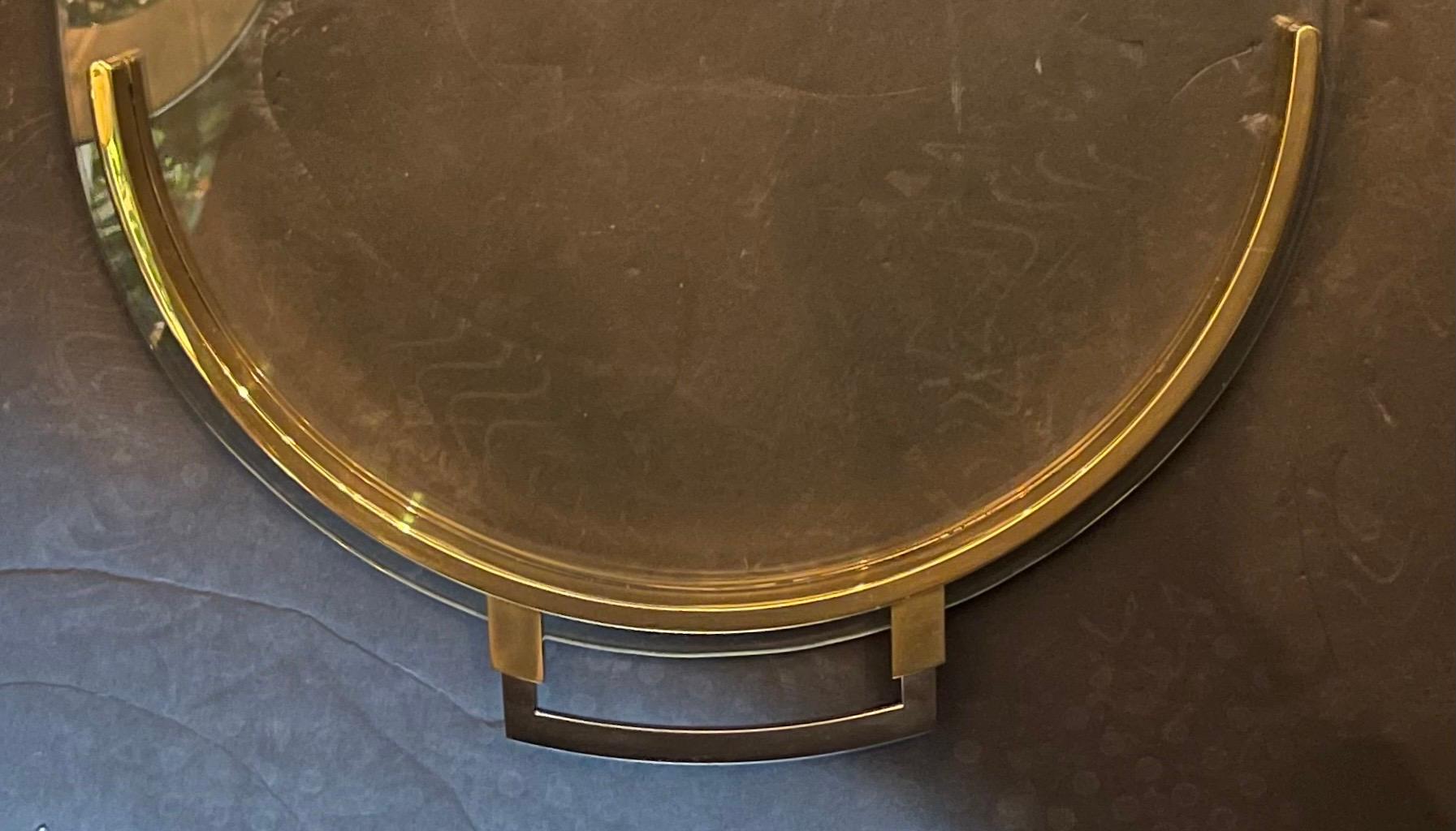 Polished Mid Century Lorin Marsh Serving Tray Glass Inset Brass Nickel karl Springer For Sale
