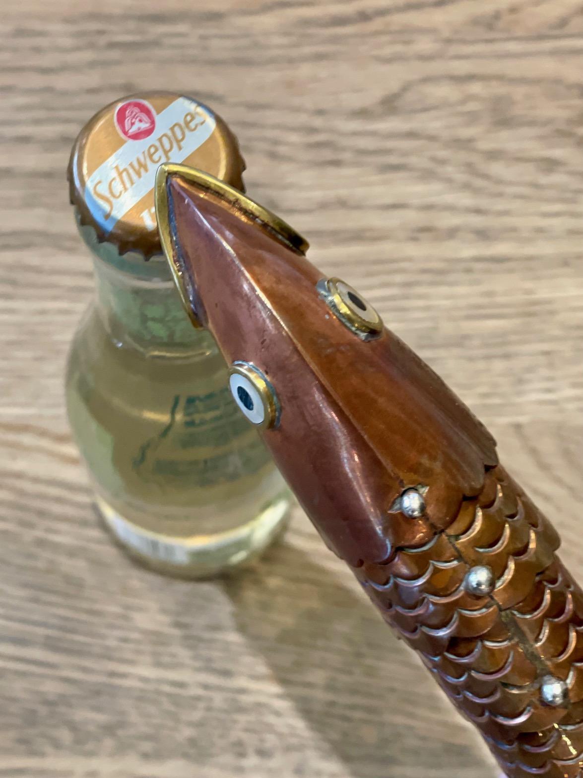Mid-Century Modern Mid-Century Los Castillo Copper + Brass Fish Bottle Opener, Mexico
