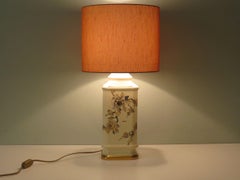 Lampe de bureau Louis Drimmer du milieu du siècle dernier en céramique émaillée de couleur crème et or