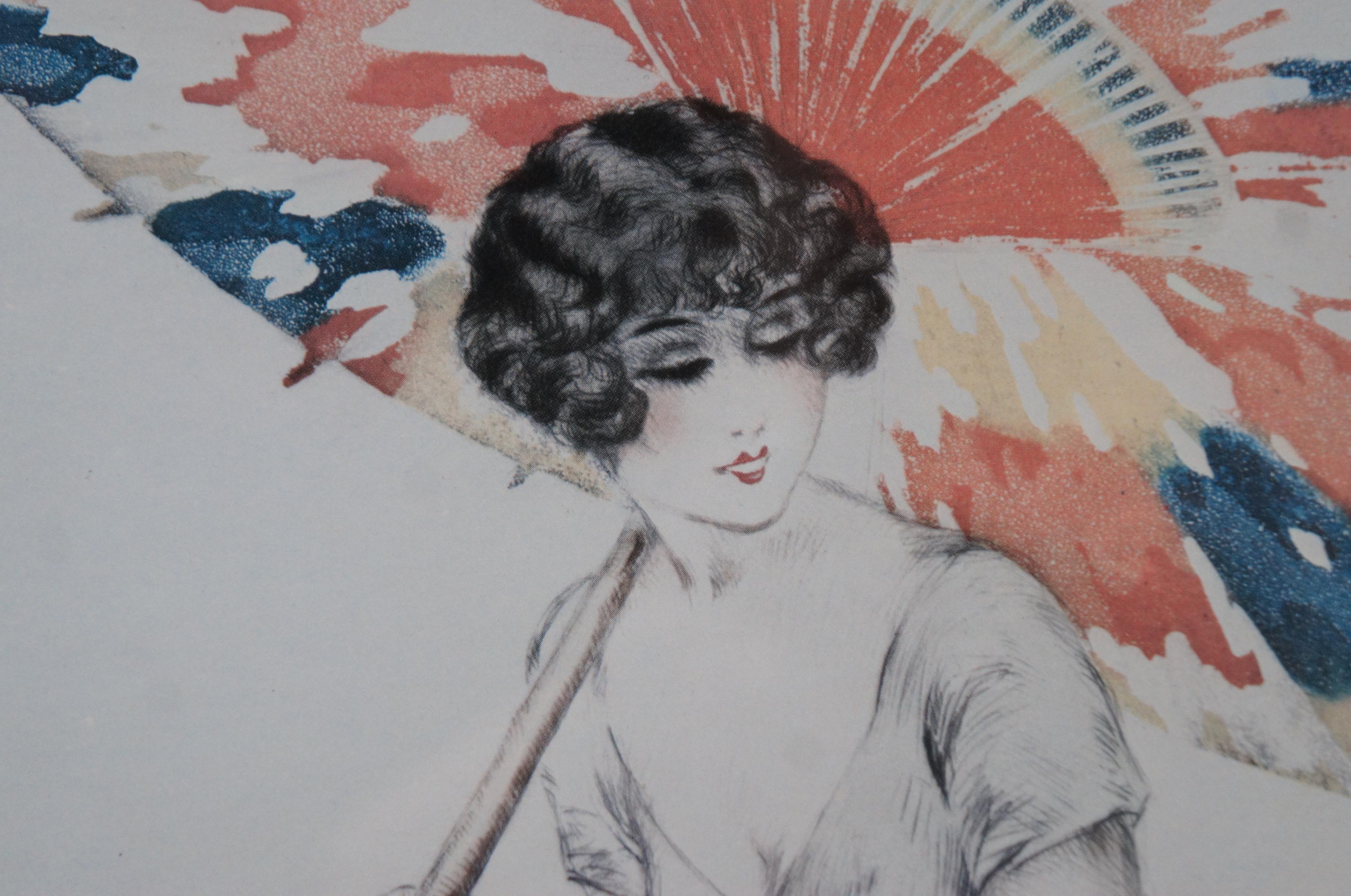 Mid Century Louis Icart Parasol Lithograph Print Art Deco Lady Paris 1928 4
