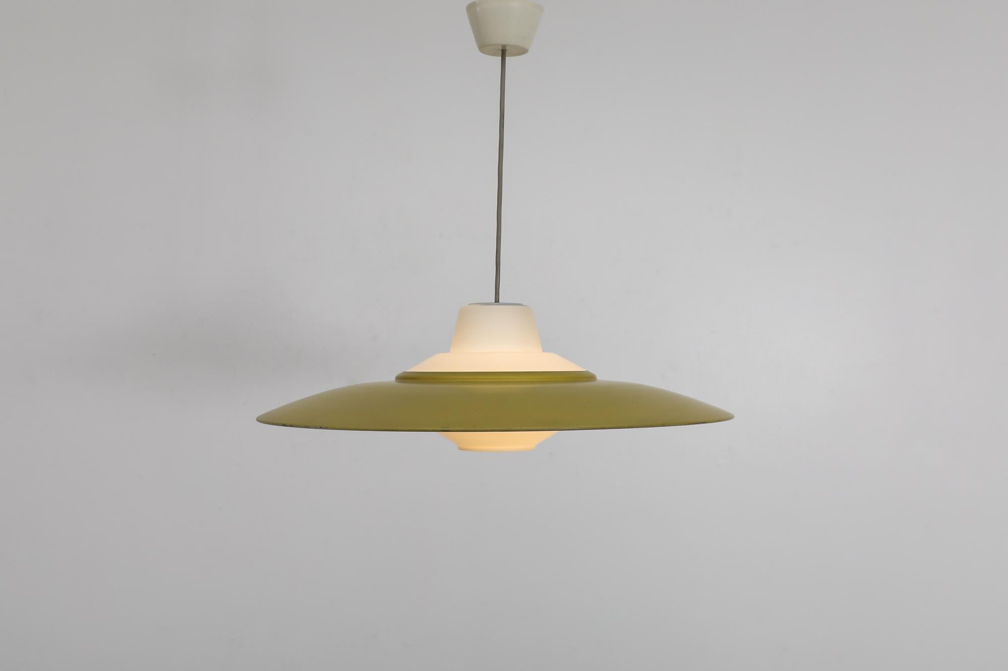 Mid-Century Louis Kalff (attr) Yellow and White UFO Philips Ceiling Pendant For Sale 2