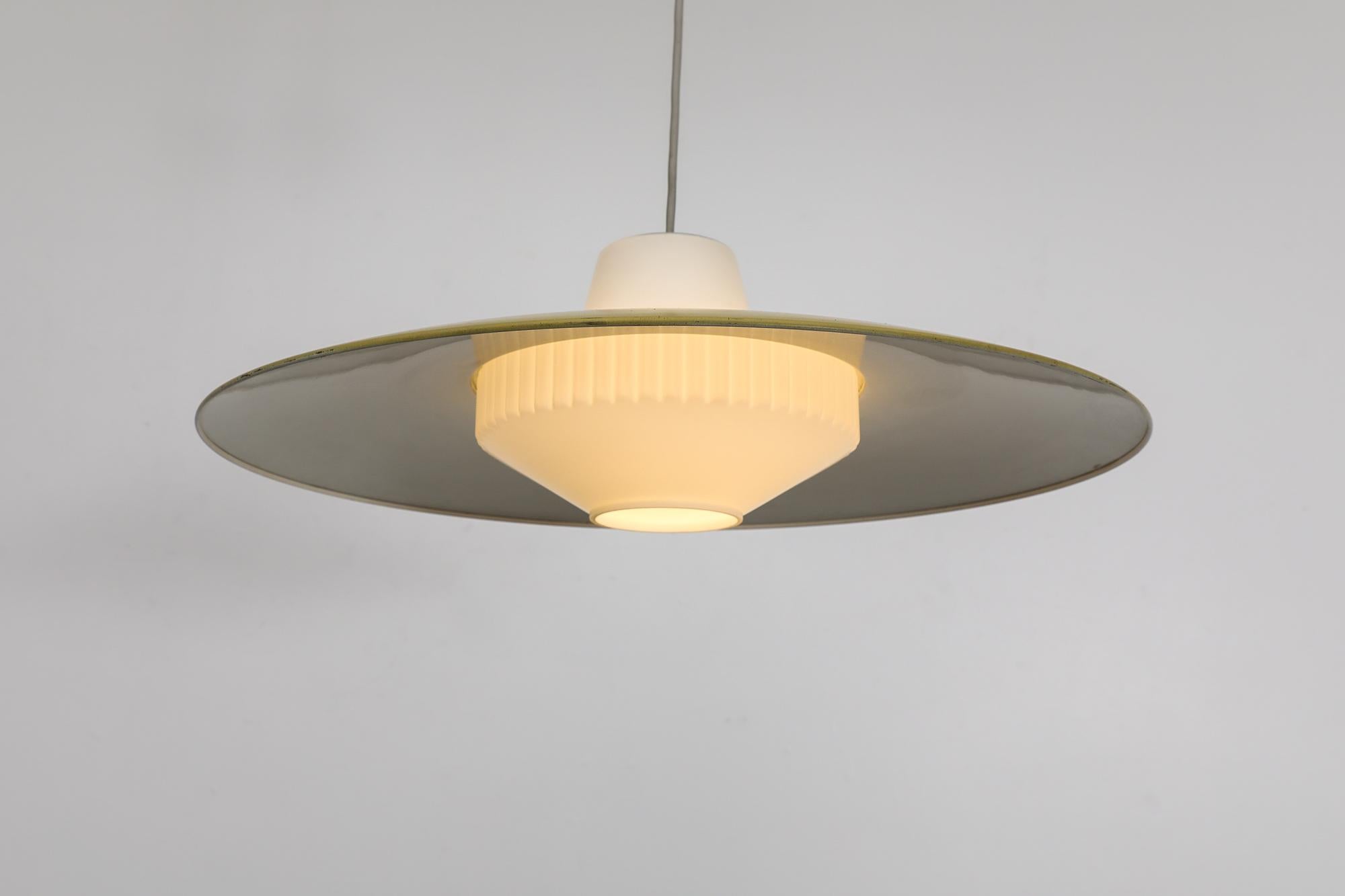 Mid-Century Louis Kalff (attr) Yellow and White UFO Philips Ceiling Pendant For Sale 4