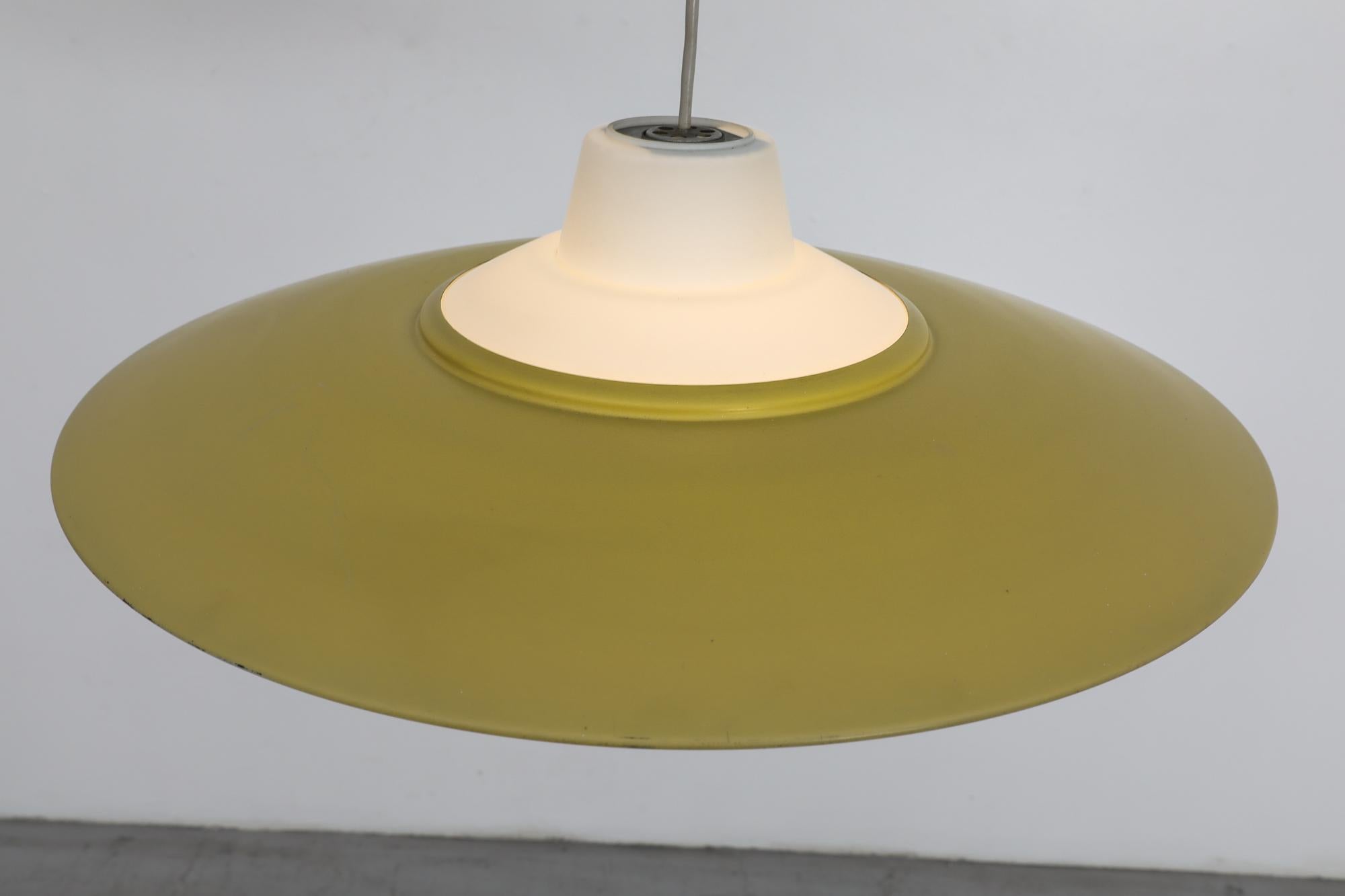 Mid-Century Louis Kalff (attr) Yellow and White UFO Philips Ceiling Pendant For Sale 5