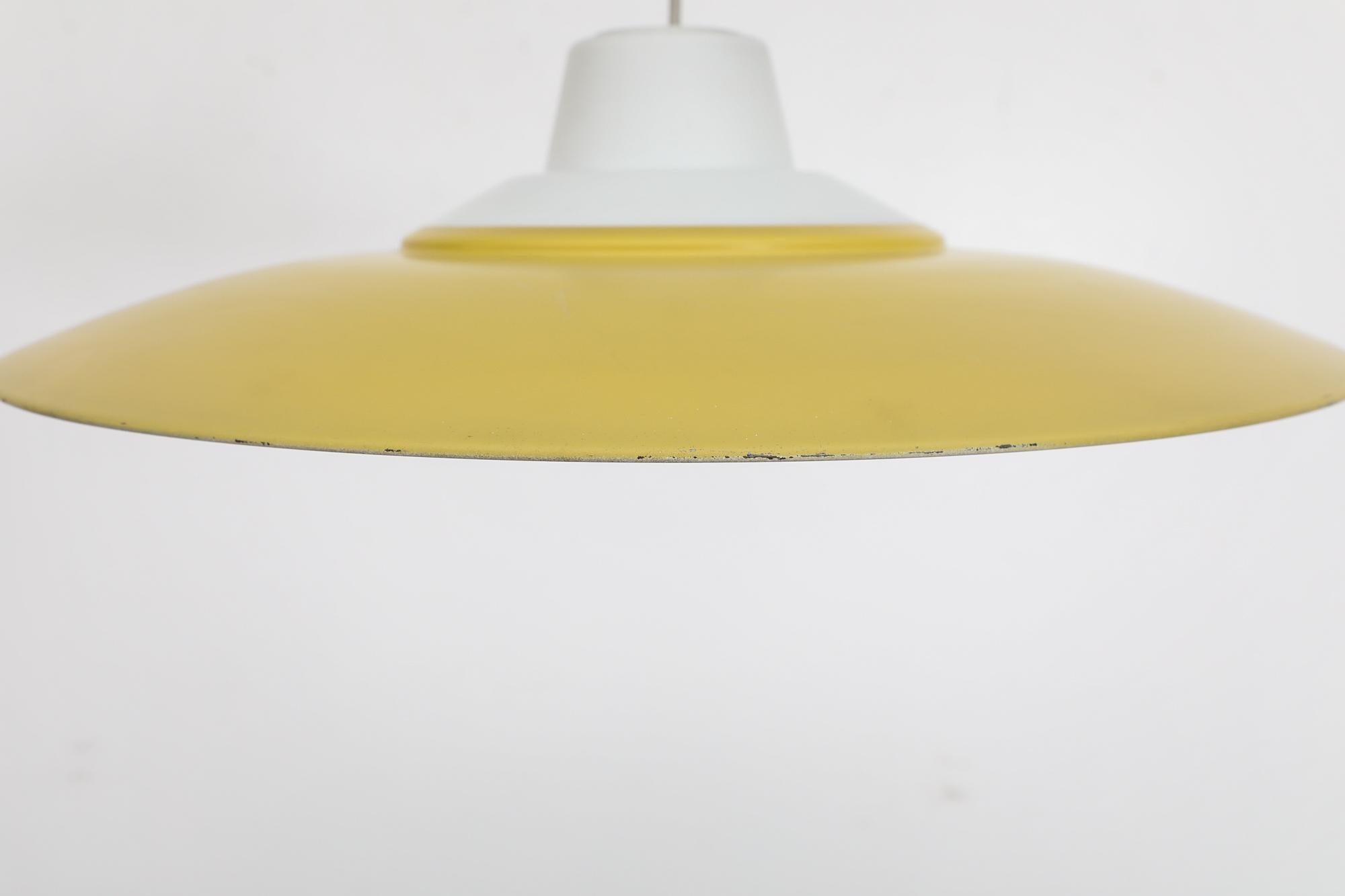Mid-Century Modern Mid-Century Louis Kalff (attr) Yellow and White UFO Philips Ceiling Pendant For Sale