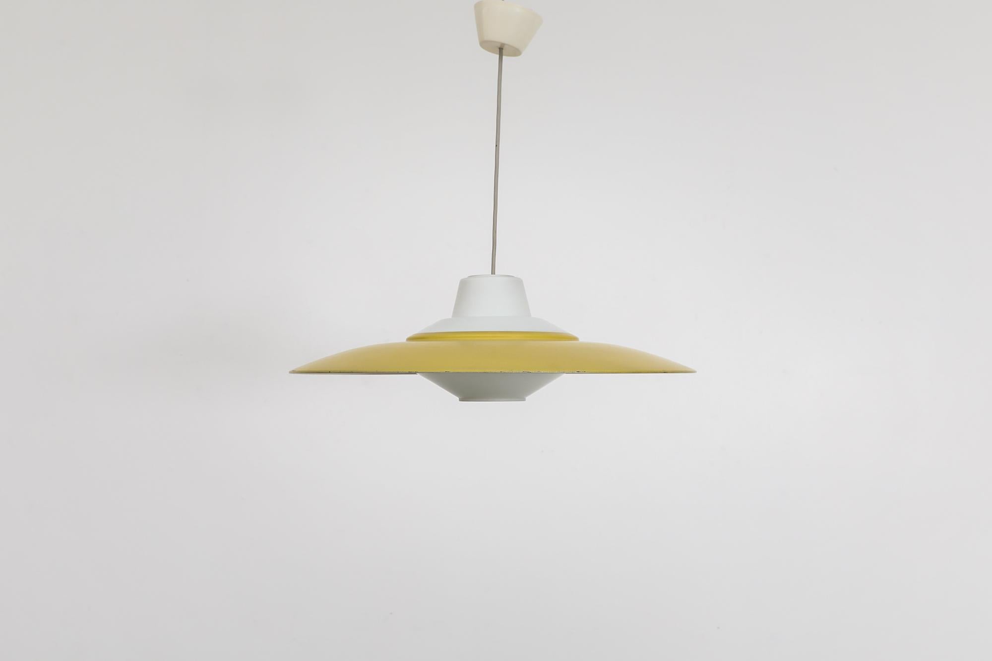 Dutch Mid-Century Louis Kalff (attr) Yellow and White UFO Philips Ceiling Pendant