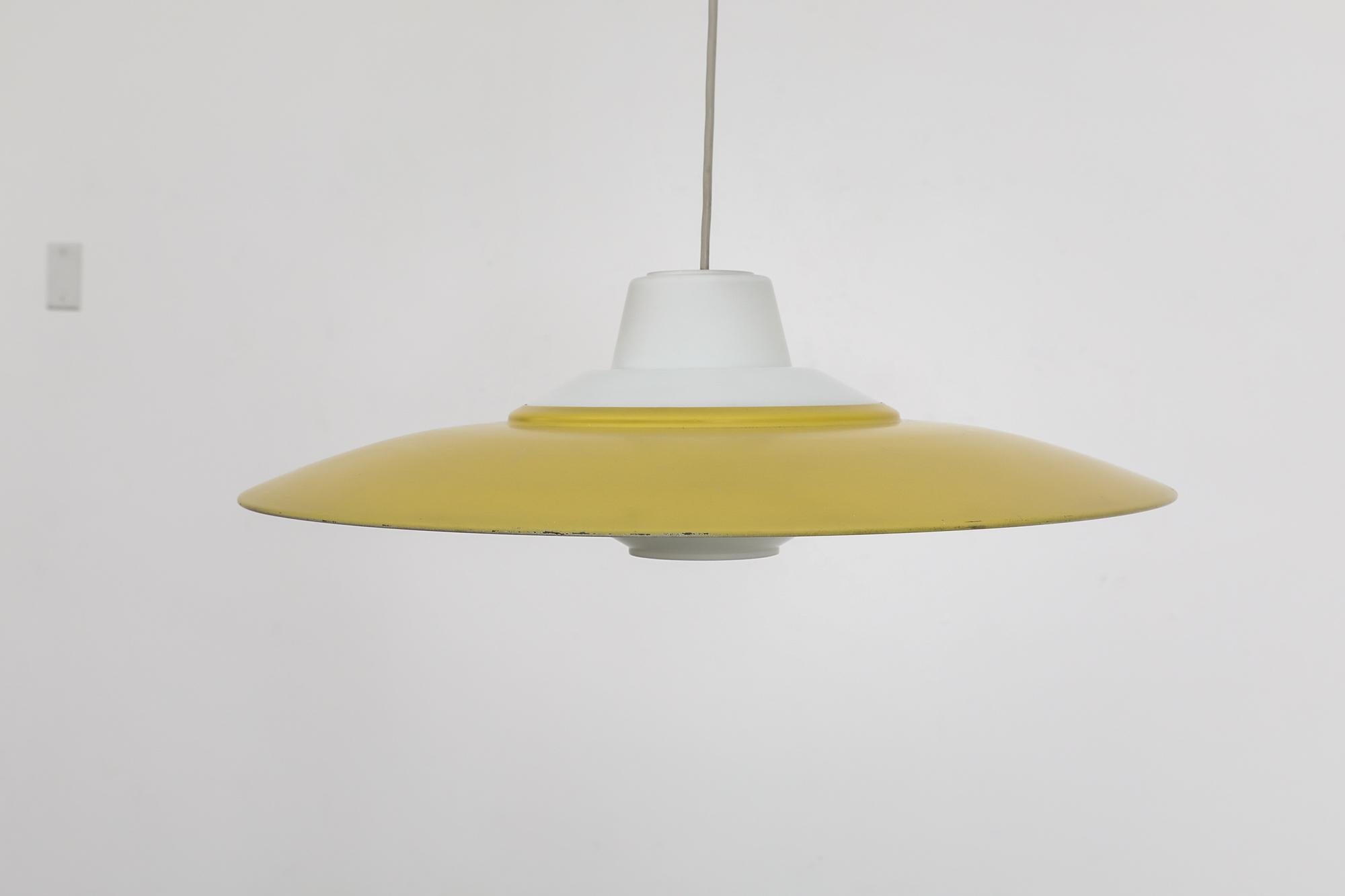 Enameled Mid-Century Louis Kalff (attr) Yellow and White UFO Philips Ceiling Pendant For Sale