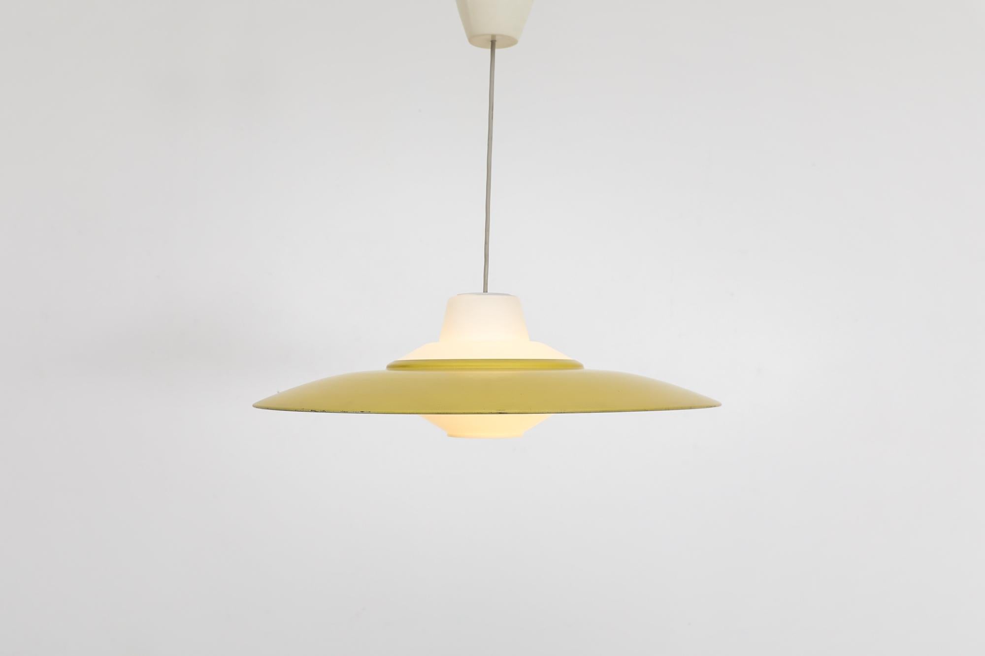 Mid-Century Louis Kalff (attr) Yellow and White UFO Philips Ceiling Pendant For Sale 1