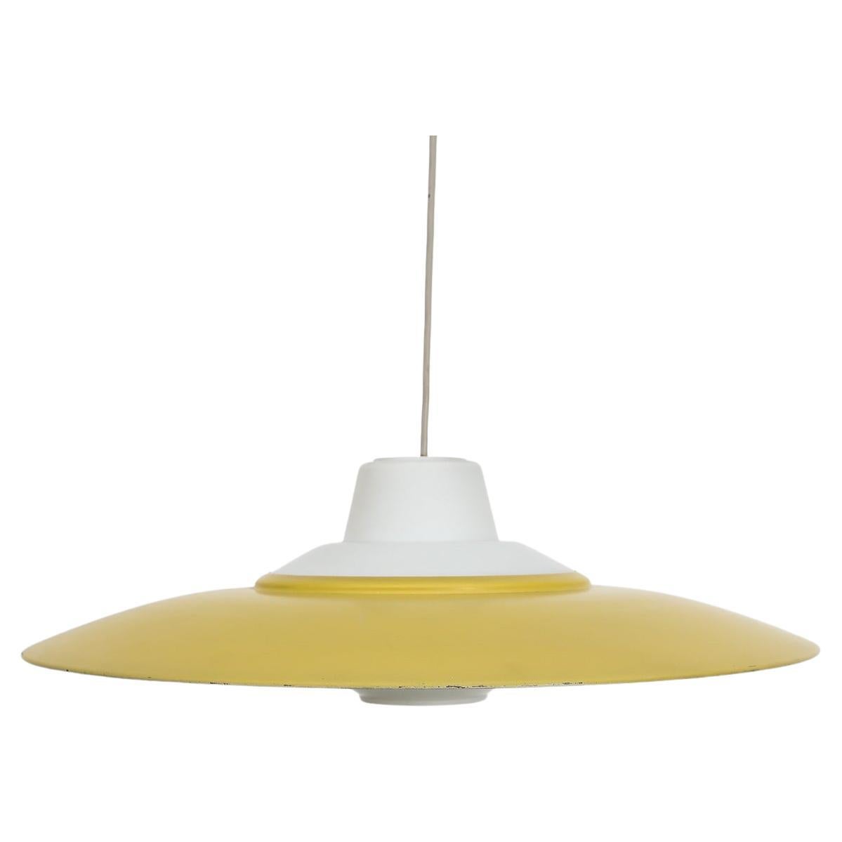 Mid-Century Louis Kalff (attr) Yellow and White UFO Philips Ceiling Pendant For Sale
