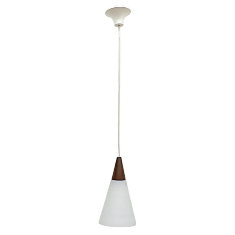 Mid-Century Louis Kalff for Philips Teak & Milk Glass Pendant